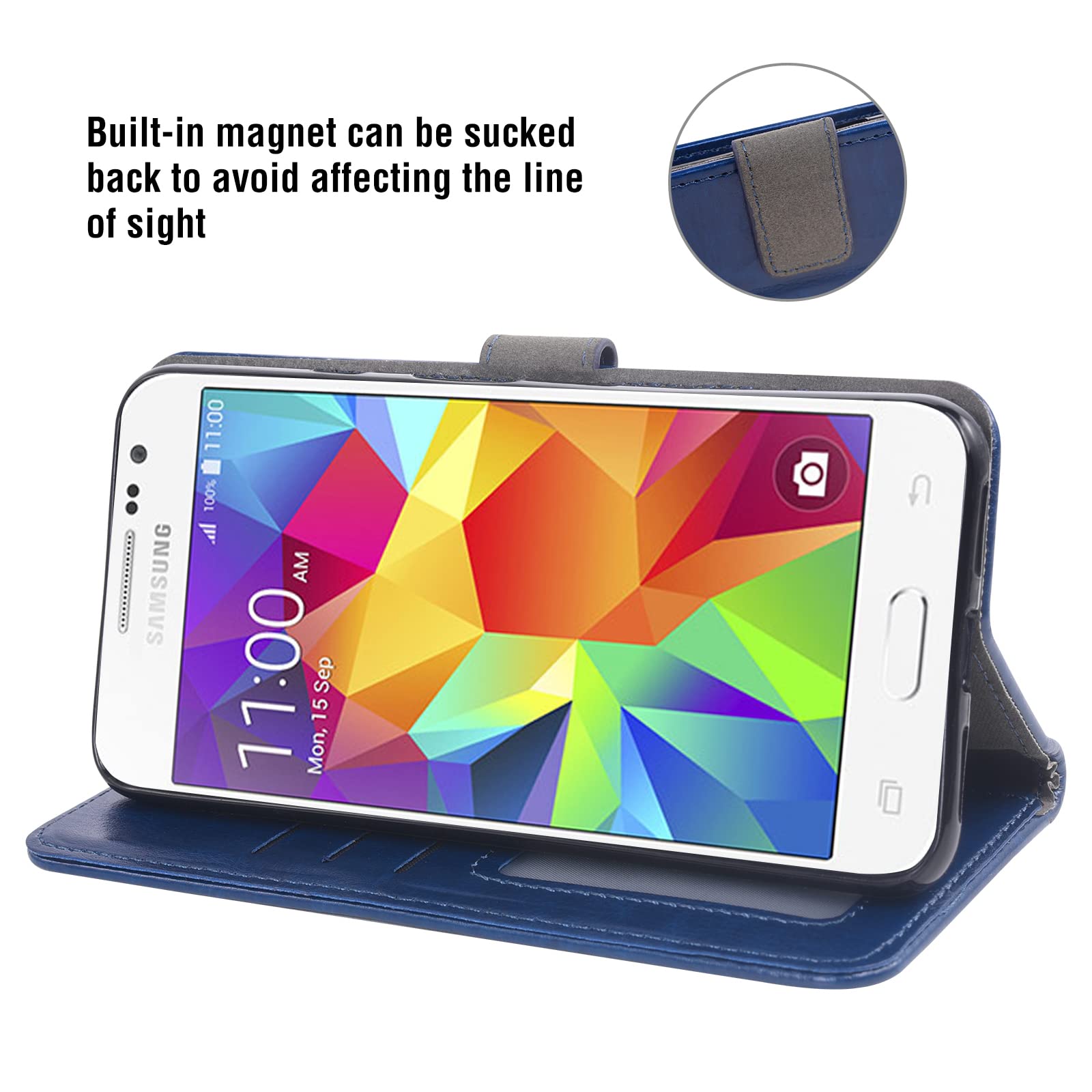 Samsung Galaxy Core Prime Wallet Case with Tempered Glass & Card Holder - Blue for Men & Women | Perfect for Work & Travel