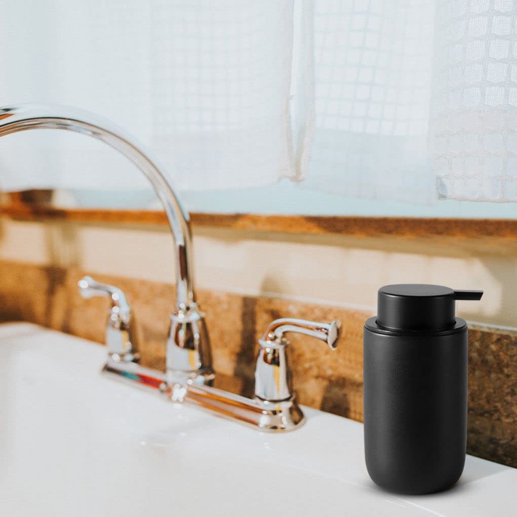 Refillable Foaming Hand Soap Dispenser 260ML - Ceramic Bathroom & Kitchen Lotion Pump for Soap, Shampoo, Body Wash & Shower Gel - Black (14x8x8cm) - Perfect for Home, Office & Guest Bathrooms