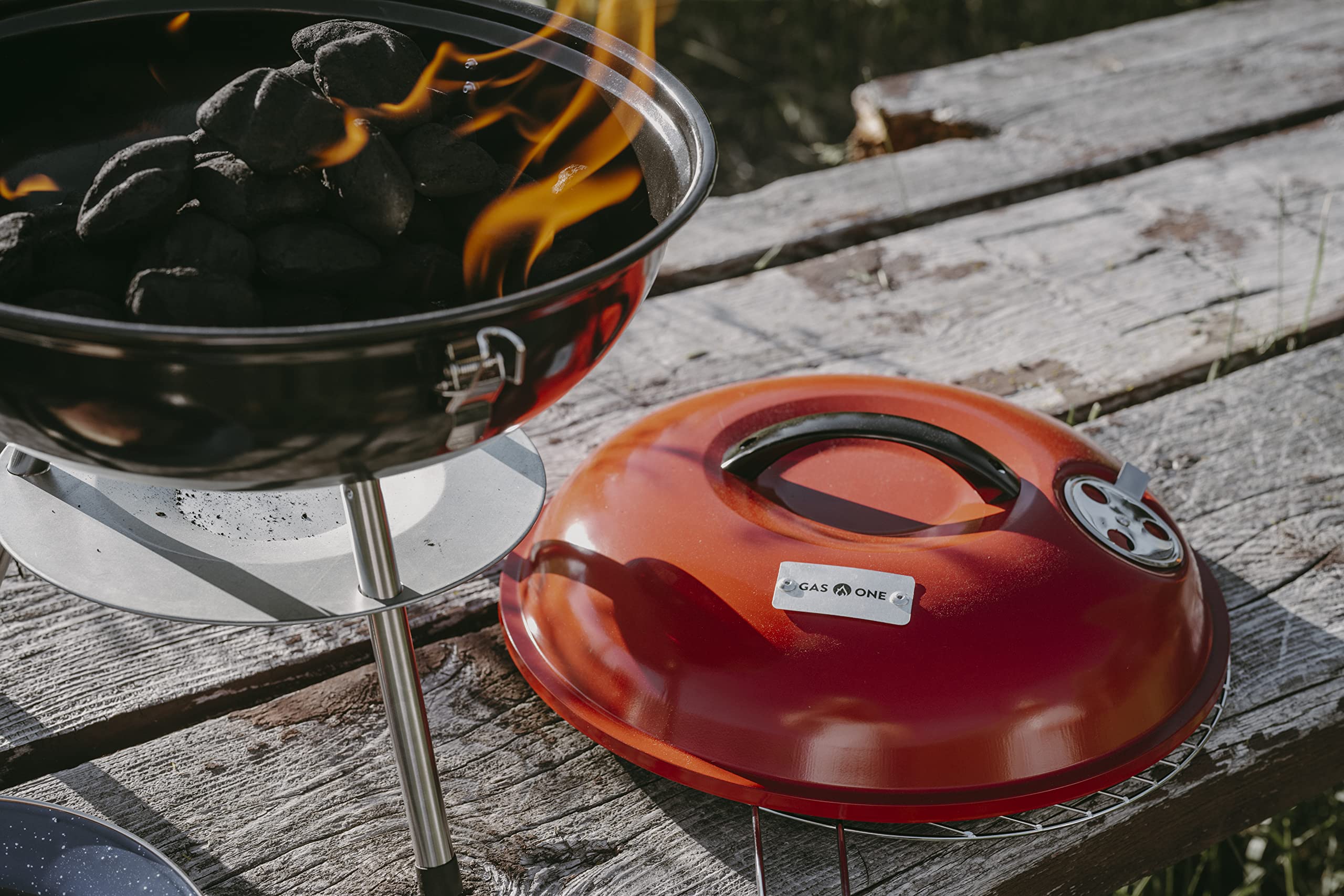 Gas One 14-Inch Portable Charcoal Grill - Compact BBQ with 3-Point Locking Lid & Dual Venting System for Even Heat - Perfect for Backyard, Camping, Boating & Outdoor Cooking Adventures