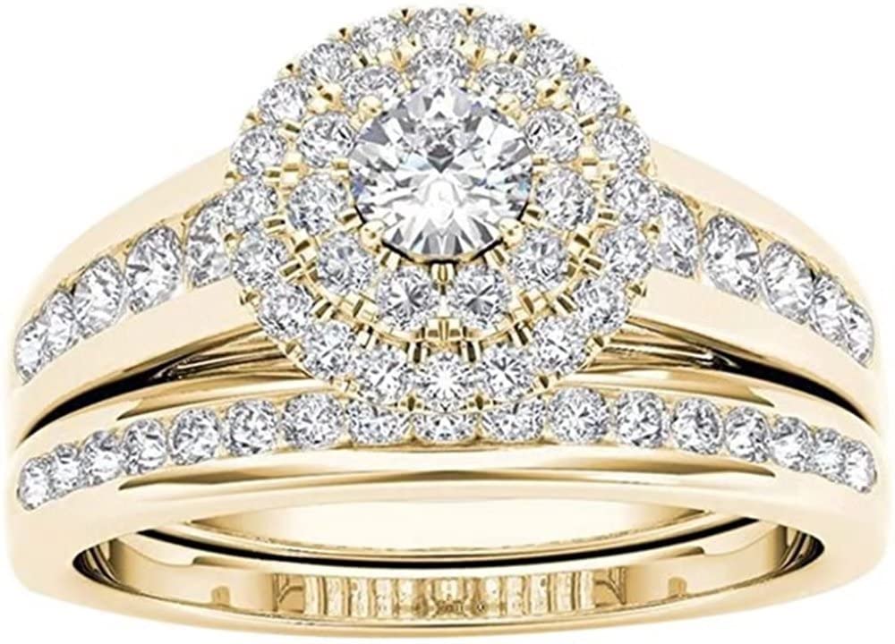 AIOWEIKA Women's 2-in-1 Detachable Diamond Zircon Rings Set - Shiny Engagement & Wedding Jewelry Gifts for Girlfriend, Best Friend | Perfect for Proposals, Anniversaries & Special Occasions