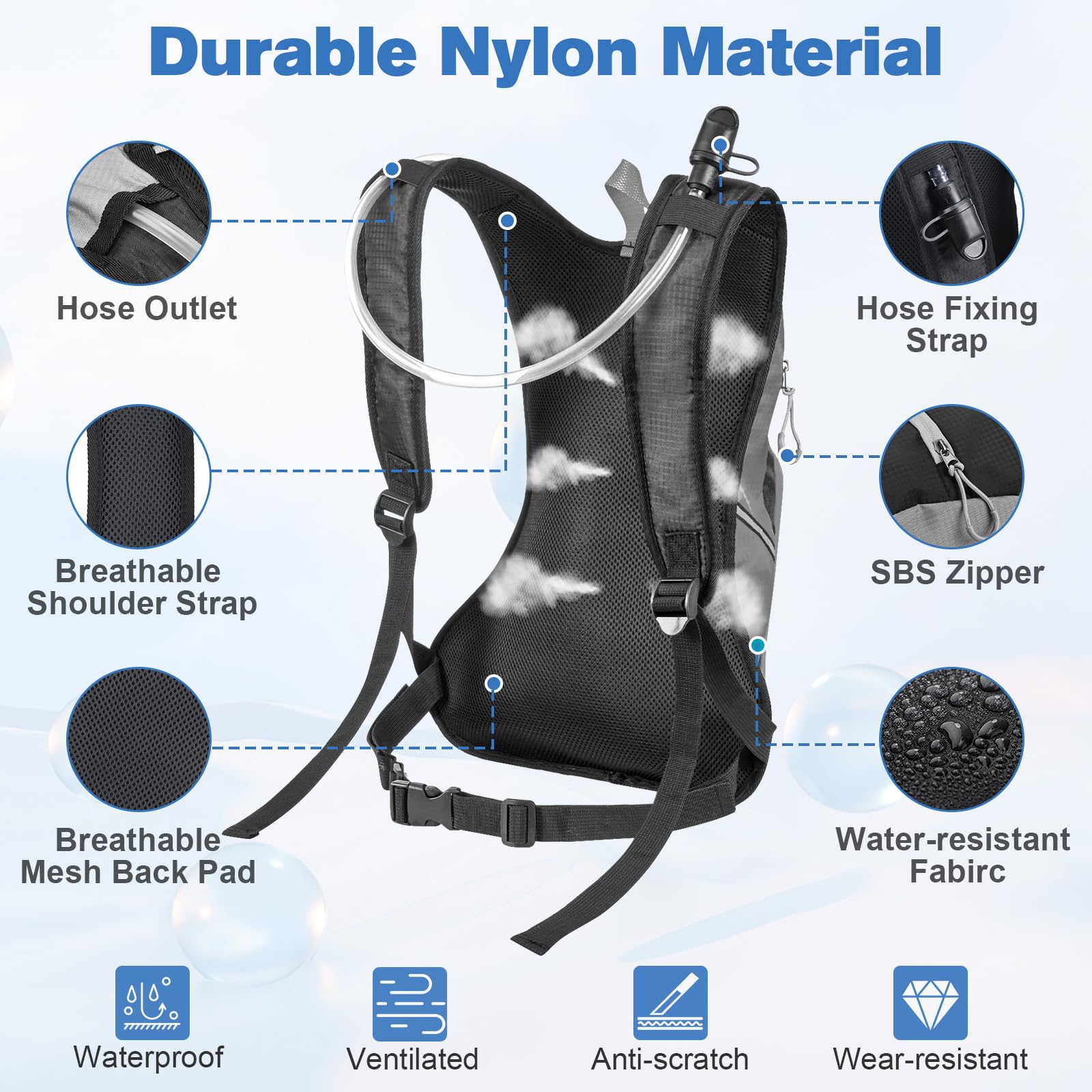 Zacro 2L/3L Hydration Backpack - Leak Proof Hiking Backpack with TPU Water Bladder, Lightweight Running Cycling Climbing Pack for Men & Women | Perfect for Outdoor Adventures, Marathon Training & Mountain Biking