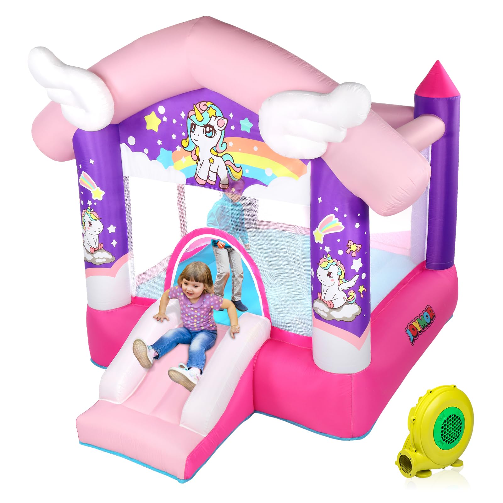 JOYMOR Unicorn Princess Inflatable Bounce House with Slide - Pink Kids Bouncy Castle for Indoor & Outdoor Play (Ages 3-6) | Birthday Parties, Backyard Fun, Summer Activities (Blower Included)