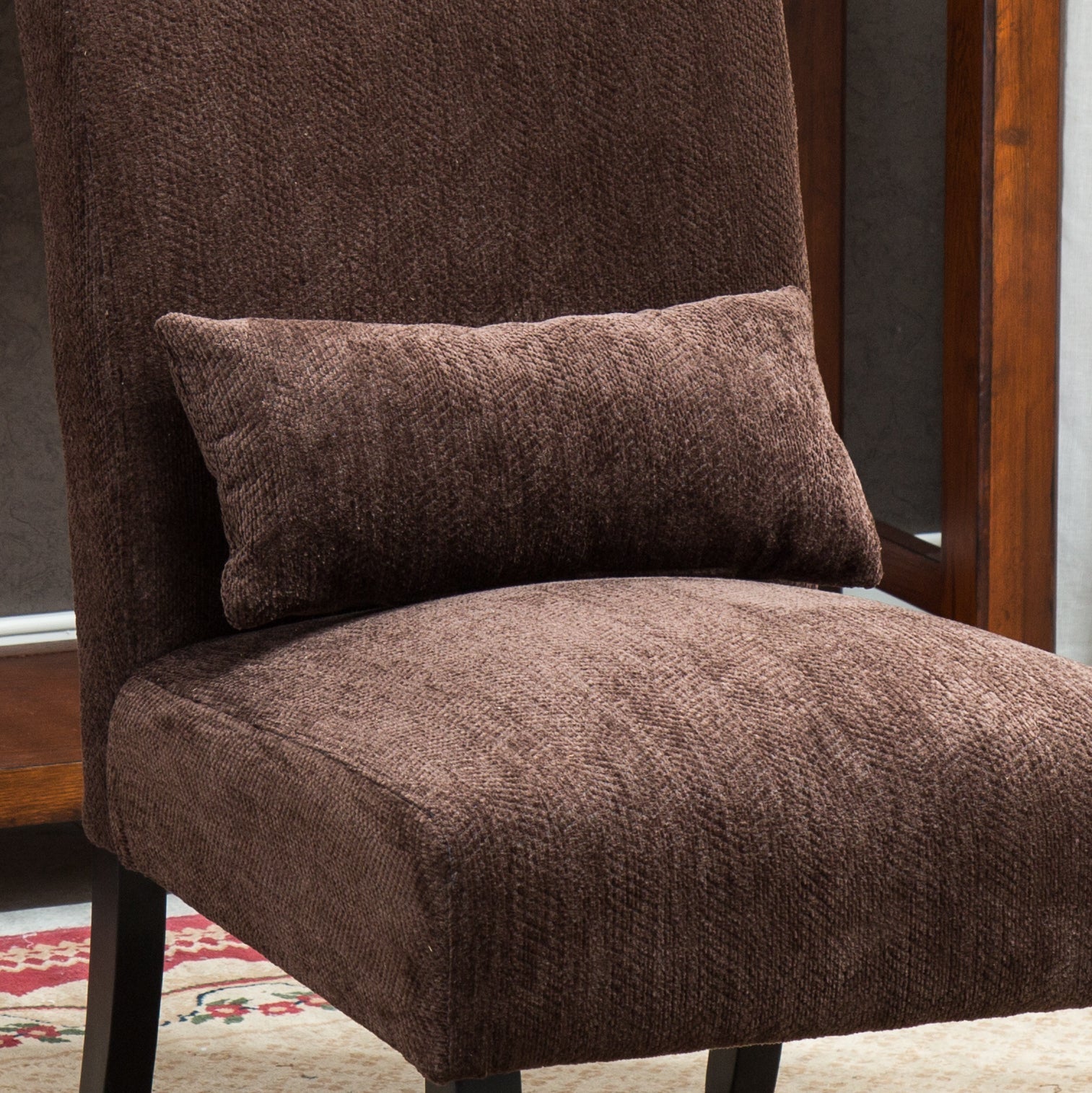 Roundhill Furniture Pisano Chenille Fabric Armless Contemporary Accent Chair with Matching Kidney Pillow - Modern Living Room Seating for Small Spaces, Home Office & Reading Nook
