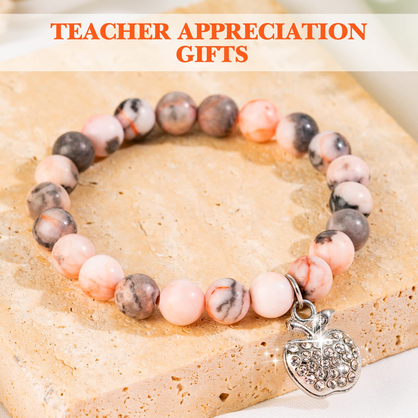Natural Stone Teacher Appreciation Bracelet for Women - Thoughtful Thank You Gift with Message Card - Perfect for Teacher's Day, Retirement, Christmas & End of Year Gifts