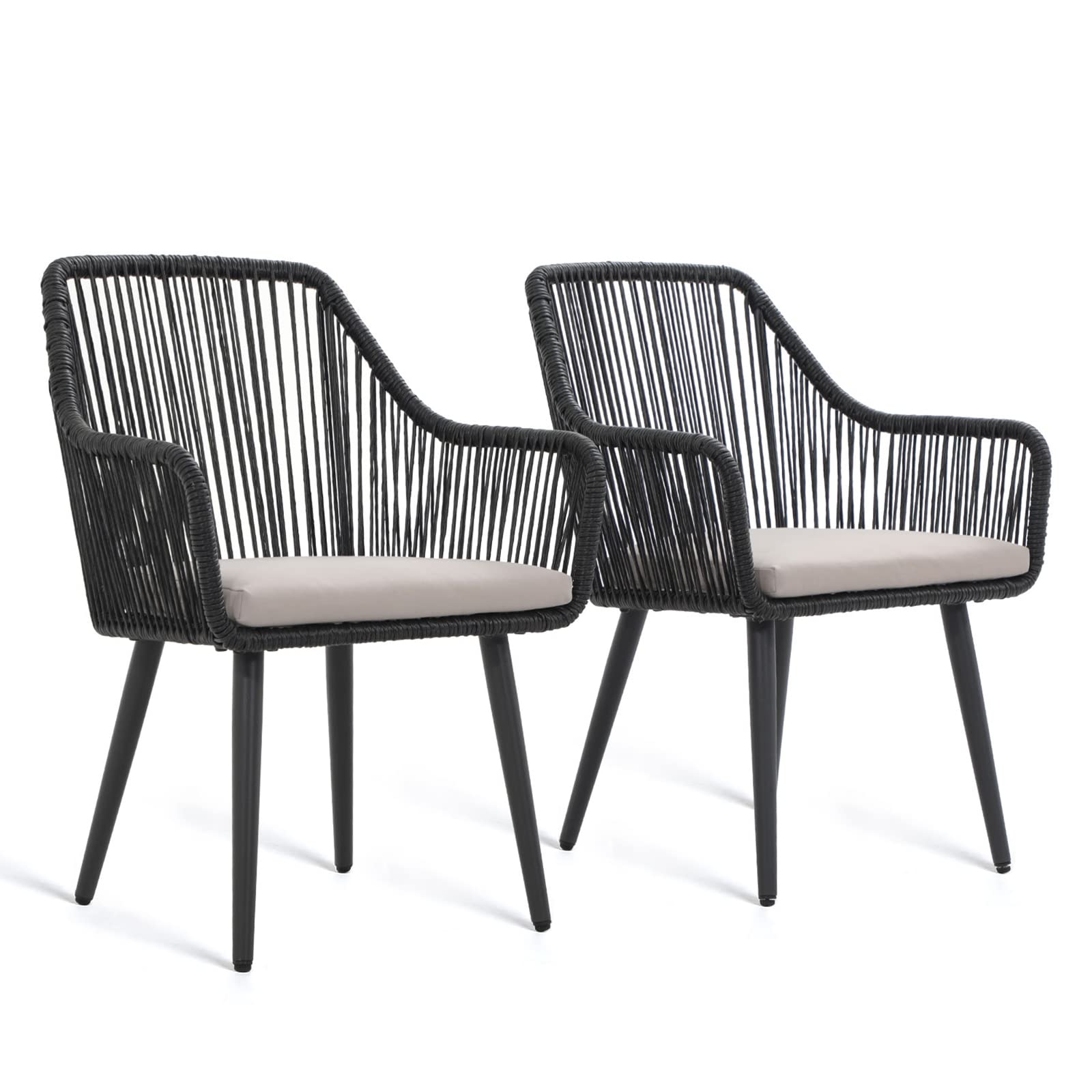 JOIVI 2-Piece Patio Dining Chairs Set - Outdoor Rattan Armchairs with Cushions for Garden, Backyard, Lawn - 350lb Weight Capacity Black Wicker Chairs for Indoor & Outdoor Use - Perfect for Dining, Lounging, and Entertaining Guests