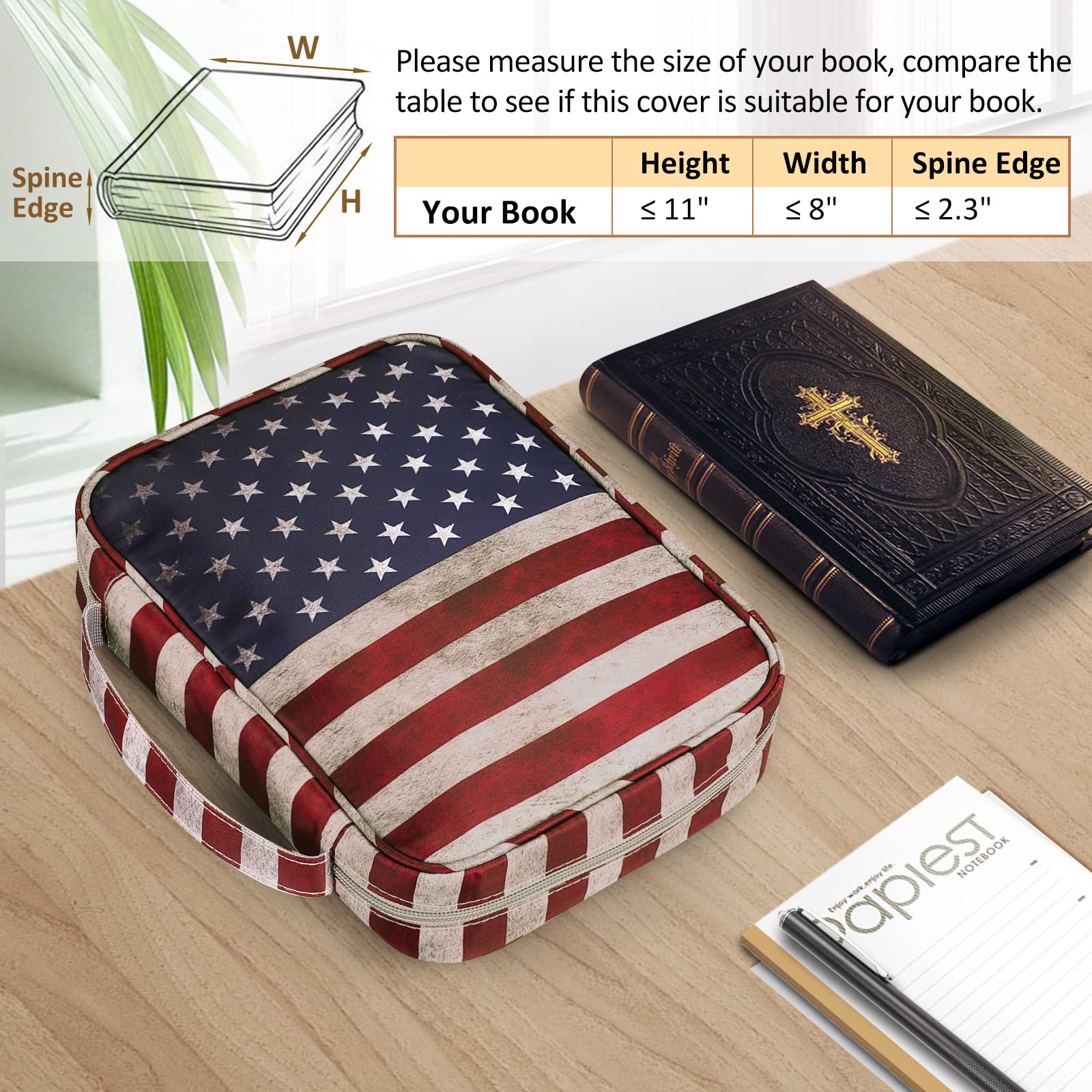 FINPAC Bible Cover with Handle & Zippered Pocket - Durable Protective Book Case for Church, Travel & Daily Use - Perfect Gift for Women, Men & Mothers - Patriotic US Flag Design - Ideal for Bible Study, Worship Services & On-the-Go Protection