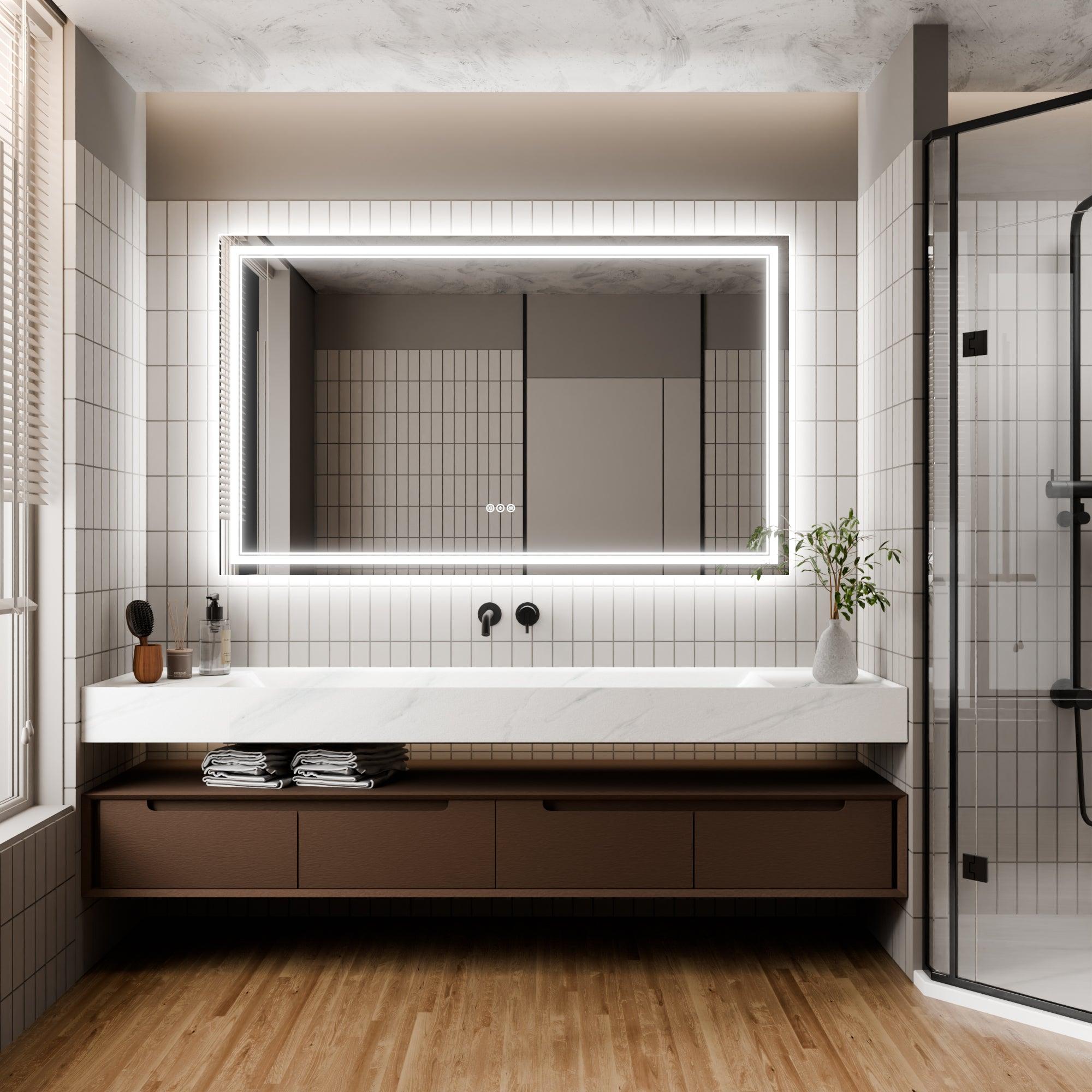 Anti-Fog LED Bathroom Mirror with Dimmable Backlit & Touch Switch - GlareGuard Illuminated Vanity Mirror for Makeup, Shaving & Home Decor