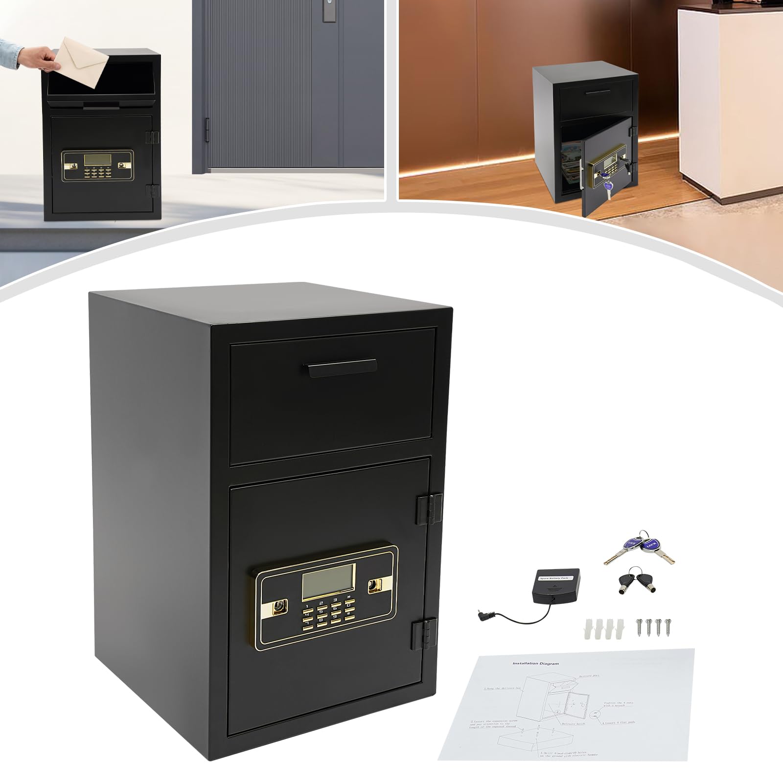 Heavy-Duty Wall Mount Security Safe Box with Keys - Multi-Purpose Drop Slot Cash Lock Safe for Home, Office & Retail Stores | Ideal for Cash Storage, Valuables Protection & Business Security