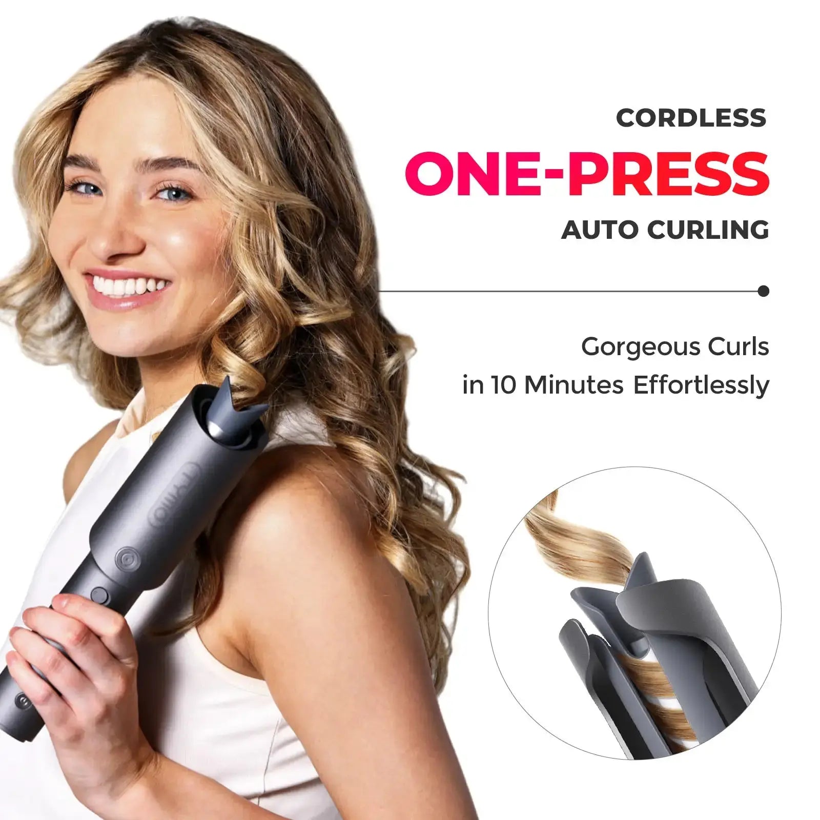 TYMO CURLGO Grey Hair Curling Iron - Professional Ceramic Tourmaline Styler for Long, Short, and Medium Hair - Perfect for Home Use, Salon Styling, and Special Occasions