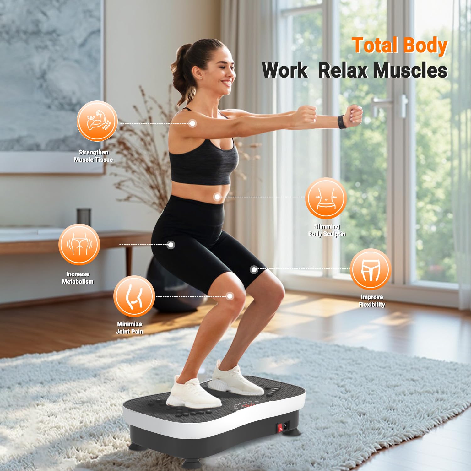 Vibration Plate Exercise Machine with Remote Control - Whole Body Workout for Pain Relief, Lymphatic Drainage & Weight Loss | Includes 3 Resistance Bands | Perfect for Home Gym, Physical Therapy & Fitness Training
