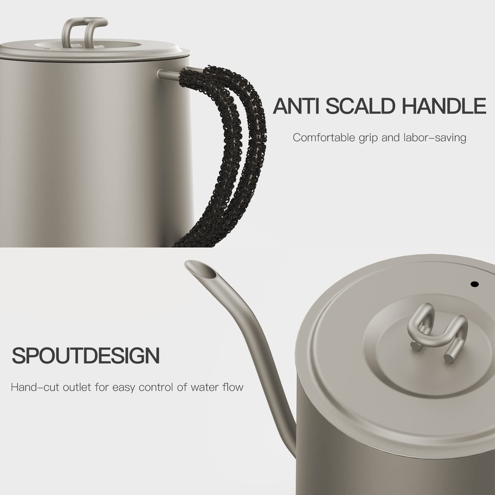 Premium Titanium Gooseneck Pour Over Coffee Kettle 24oz - Stovetop Rapid Heating with Precision Drip Spout for Perfect Drip Coffee & Tea Brewing - Ideal for Home Baristas & Coffee Enthusiasts