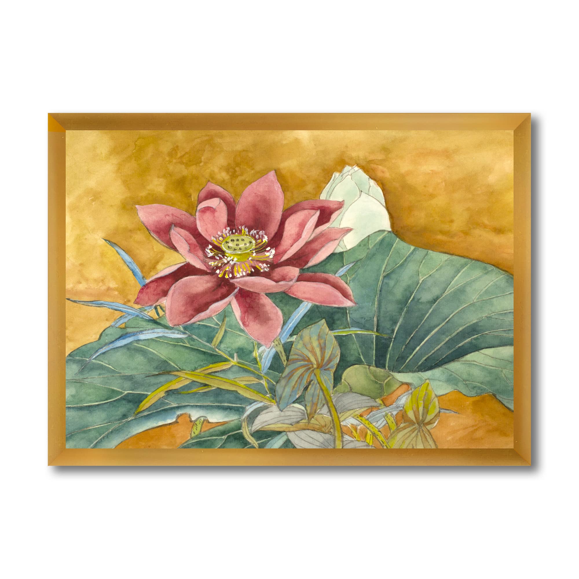Vintage Pink Lotus Traditional Framed Wall Art - Handmade Asian Home Decor for Living Room, Bedroom & Office