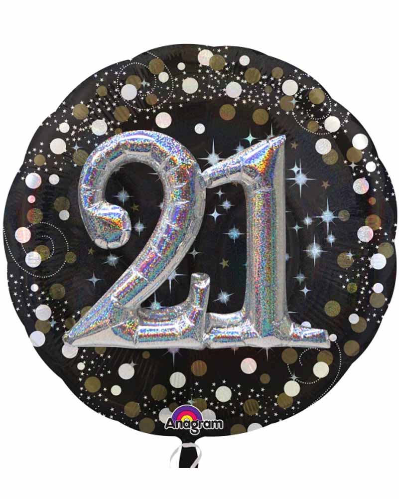 21st Birthday Sparkling Holographic Multi-Foil Balloon - 36 Inch Large Party Decoration for Birthdays, Anniversaries & Celebrations - Perfect for Photo Backdrops, Party Decor & Event Centerpieces
