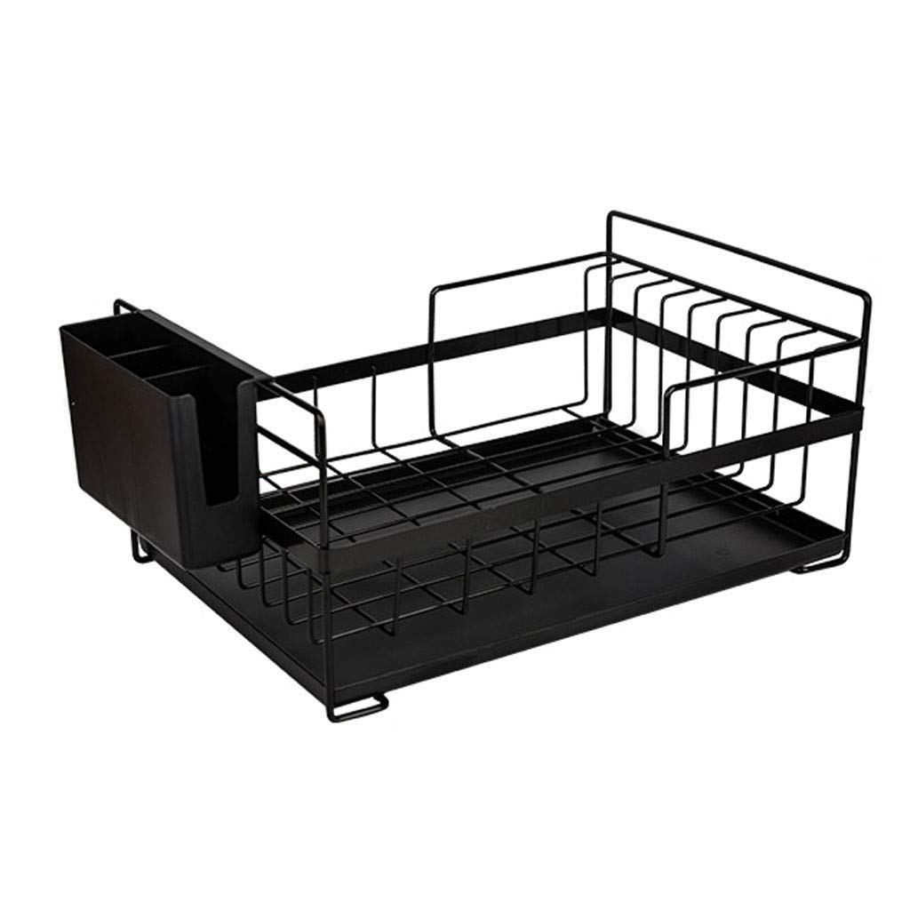 Stainless Steel Dish Rack & Cutlery Drainer - Multi-Functional Kitchen Storage Shelf for Utensils, Spoons & Knives | Space-Saving Single Layer Design (Black) | Perfect for Small Kitchens, Countertop Organization & Drying Dishes