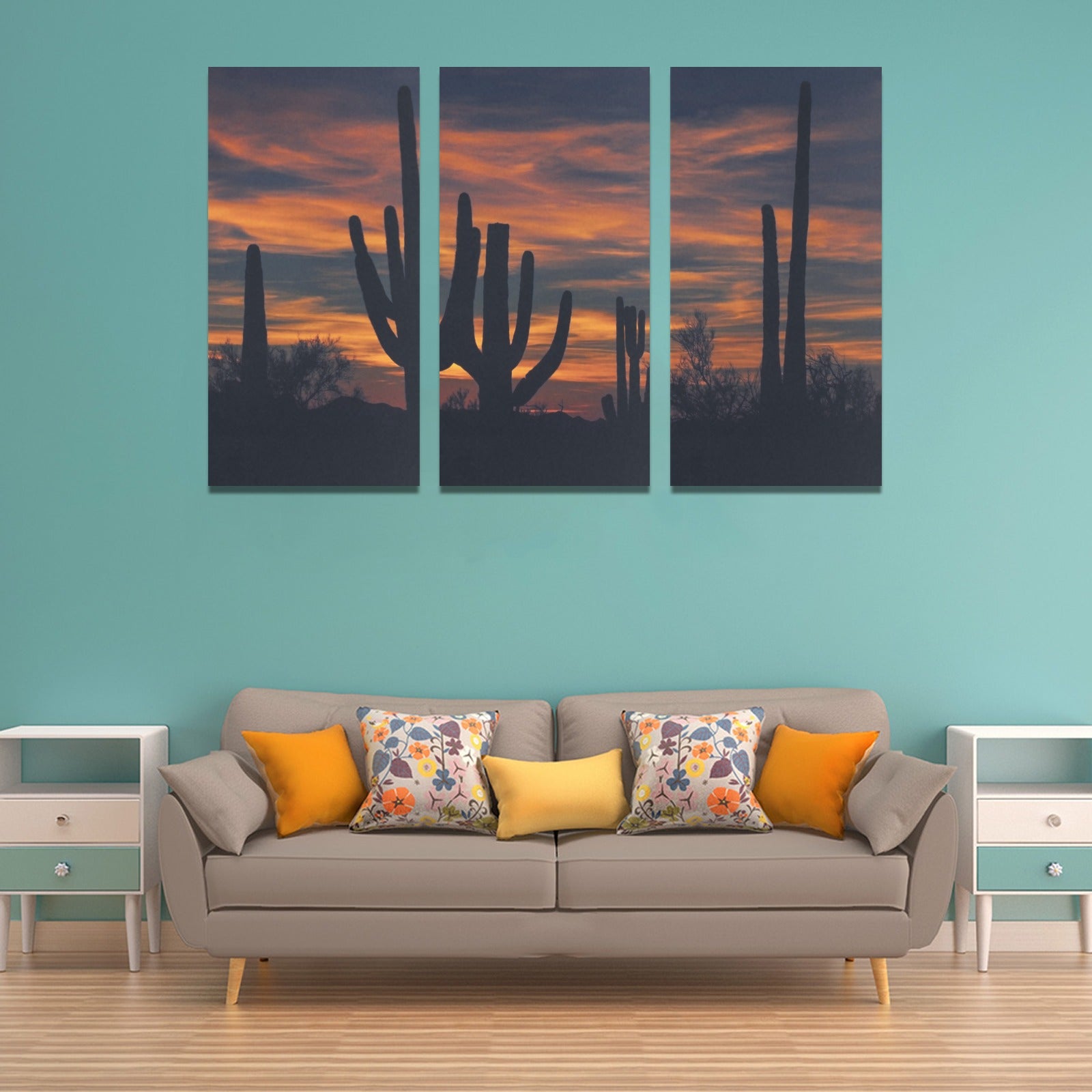 Desert Sunset 3 Piece Framed Canvas Wall Art Set - Western Home Decor for Living Room, Bedroom & Office