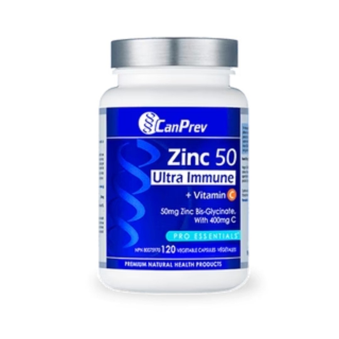 Canprev Zinc 50 Ultra Immune Support with Vitamin C - 120 Vegan Capsules - Boost Immunity & Antioxidant Defense for Cold & Flu Season