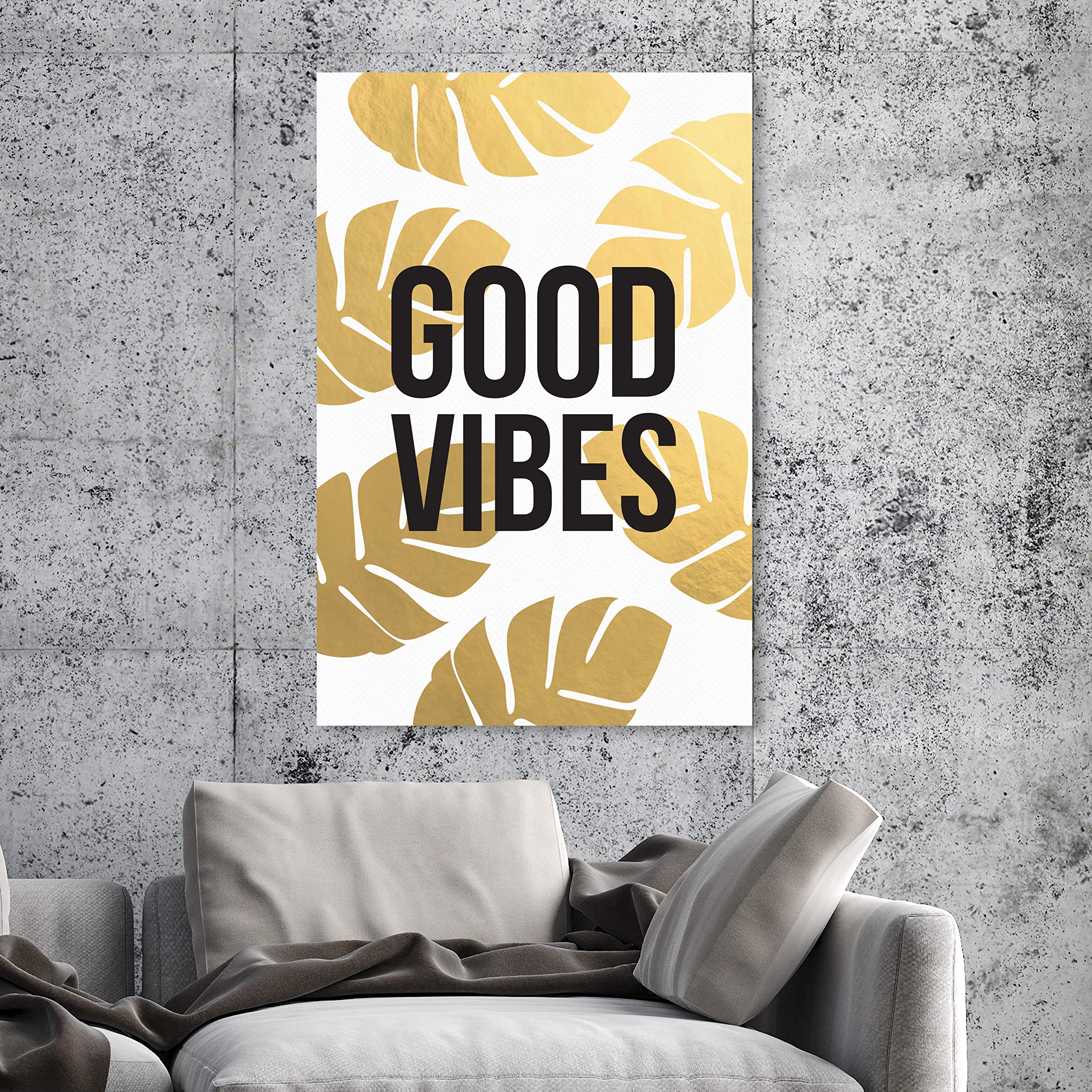 Good Vibes Wall Art Canvas Print - 24x36 Inch Typography Quote Home Decor in Gold & White by Oliver Gal Artist Co. | Perfect for Living Room, Bedroom & Office Inspiration