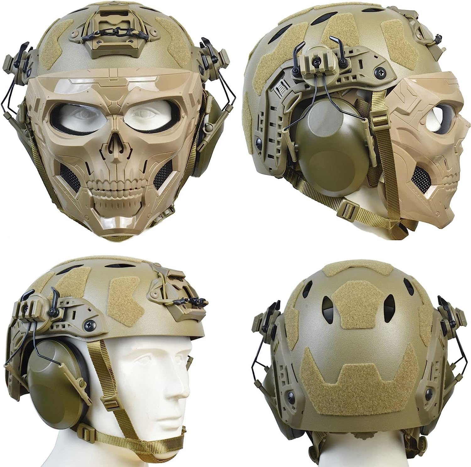 Tactical Helmet & Full Face Airsoft Mask with Noise Cancelling Headset - Military Paintball Gear for Hearing Protection & Safety - Perfect for Airsoft, Paintball, and Tactical Training Scenarios