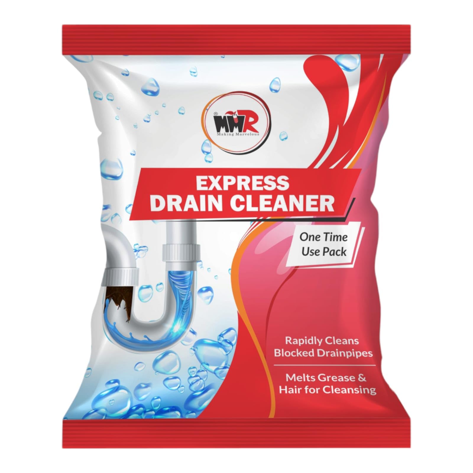 MMR Making Marvelous Drain-Insta All Pipe Safe Express Drain Cleaner Powder - Fast Acting Clog Remover for Sinks, Showers & Bathtubs (50g x 10 Pack) - Ideal for Kitchen, Bathroom & Household Plumbing Maintenance
