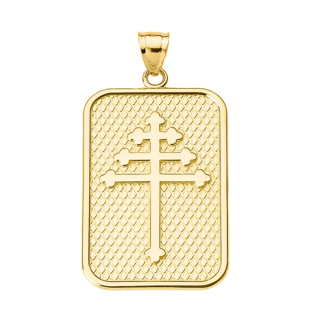 10k Yellow Gold Engravable Maronite Cross Pendant Necklace - Religious Jewelry for Christian Faith, Baptism Gifts & Spiritual Protection