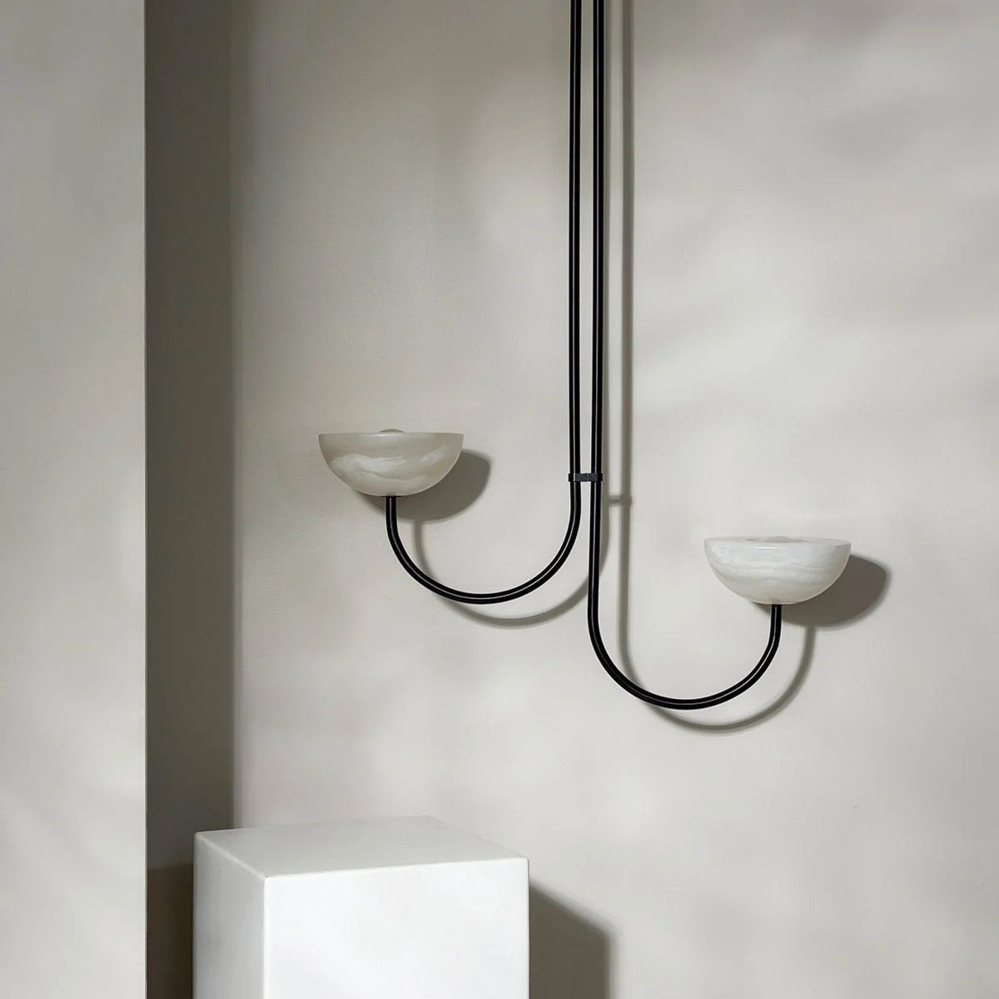 PRE ORDER Marz Designs Aurelia Double Offset Pendant Light - White Onyx/Brushed Black Finish - 2 Size Options - Modern Ceiling Lighting for Dining Room, Kitchen Island & Entryway