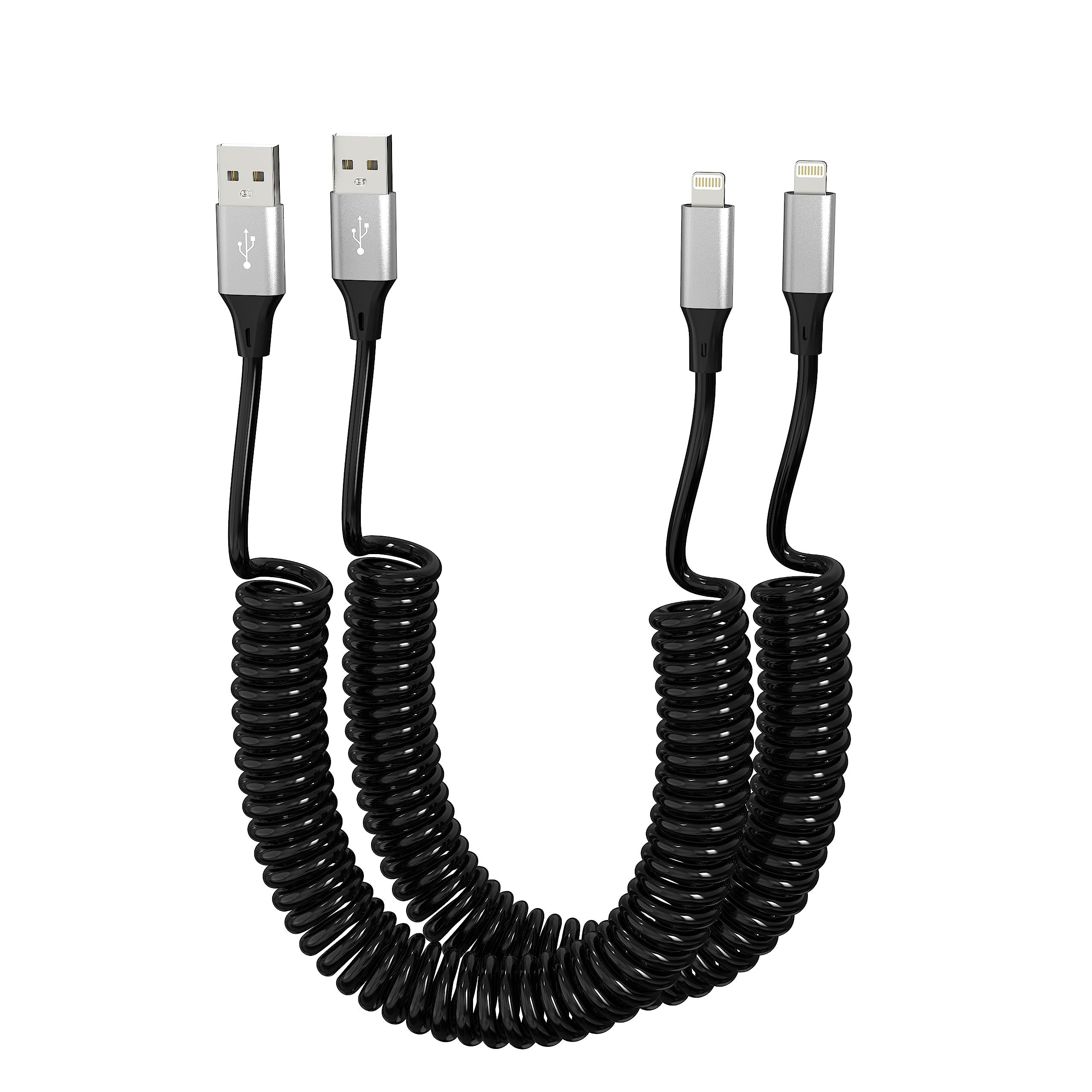 2 Pack MFi Certified Coiled Lightning Cable for iPhone - Apple CarPlay Compatible, Short USB to Lightning Charging & Data Sync Cord - Perfect for Car, Office, and Travel Charging