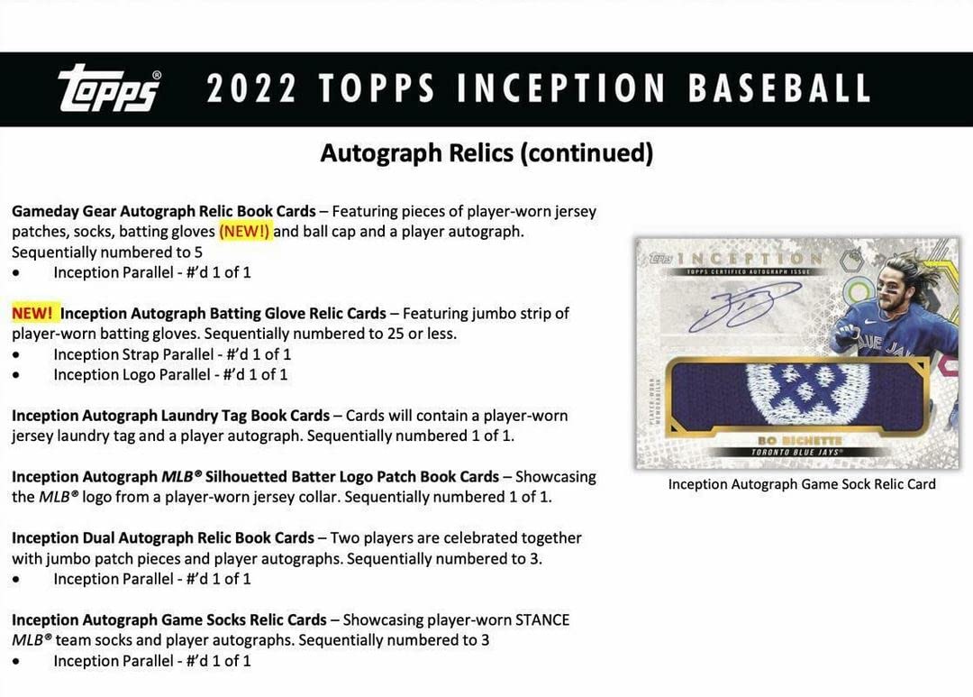 2022 Topps Inception Baseball Hobby Box - 1 Pack with 7 Cards Including 1 Autograph or Auto/Relic Card | MLB Trading Cards Collection for Collectors & Fans | Perfect for Sports Memorabilia Displays & Investment