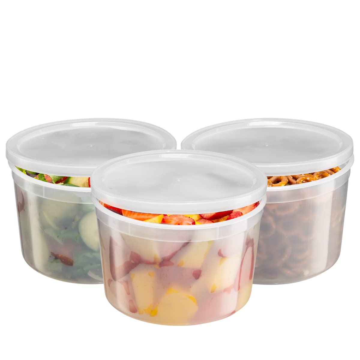 12-Pack 64 oz Disposable Plastic Food Storage Containers with Lids - Leakproof Deli Containers, Ice Cream Buckets & Soup Pails - Perfect for Meal Prep, Restaurant Takeout & Leftovers Storage (Formerly Comfy Package)