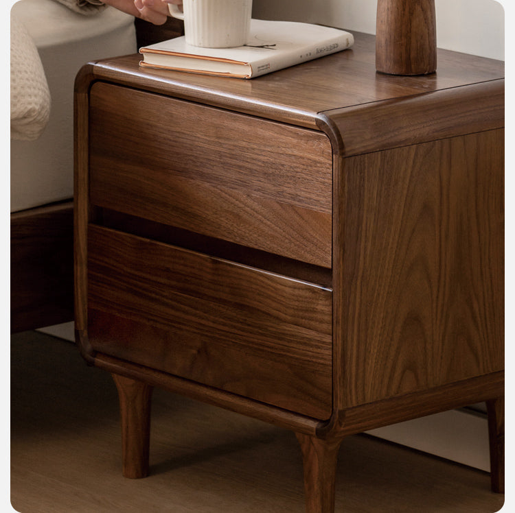 Black Walnut Solid Wood Minimalist Nightstand - Modern Bedside Table with Drawer for Bedroom, Living Room & Office - Durable & Stylish Storage Solution