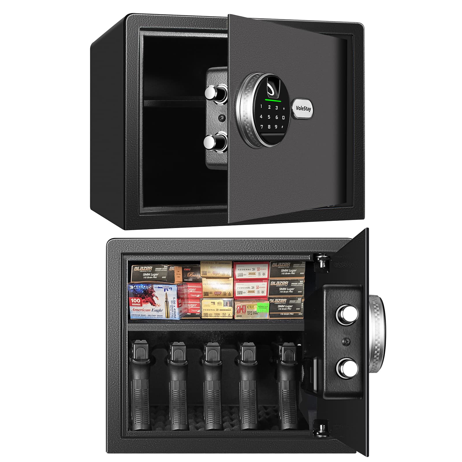 Biometric Fingerprint Safe Box for Home & Office - Secure Handgun, Jewelry, Cash & Valuables - 1.2 Cubic Feet Black Digital Lock Box - Ideal for Bedroom, Closet, Travel & Hotel Security