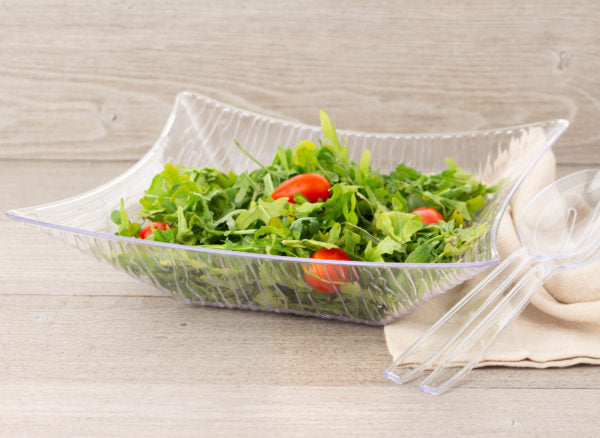 Clear Square Textured Salad Bowl Set of 2 - Durable BPA-Free Serving Bowls for Salads, Pasta, Snacks & Entertaining - Perfect for Family Dinners, Picnics & Party Serving