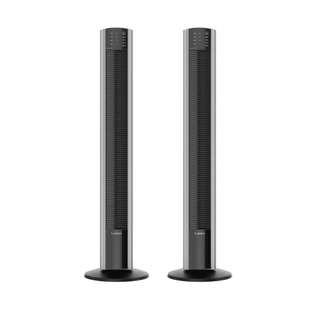 Lasko XtraAir 48-Inch Tower Fan with Remote Control - Quiet Oscillating Air Circulator with Ionizer for Home, Bedroom, Office - 2 Pack - Perfect for Cooling Large Rooms and Improving Air Quality
