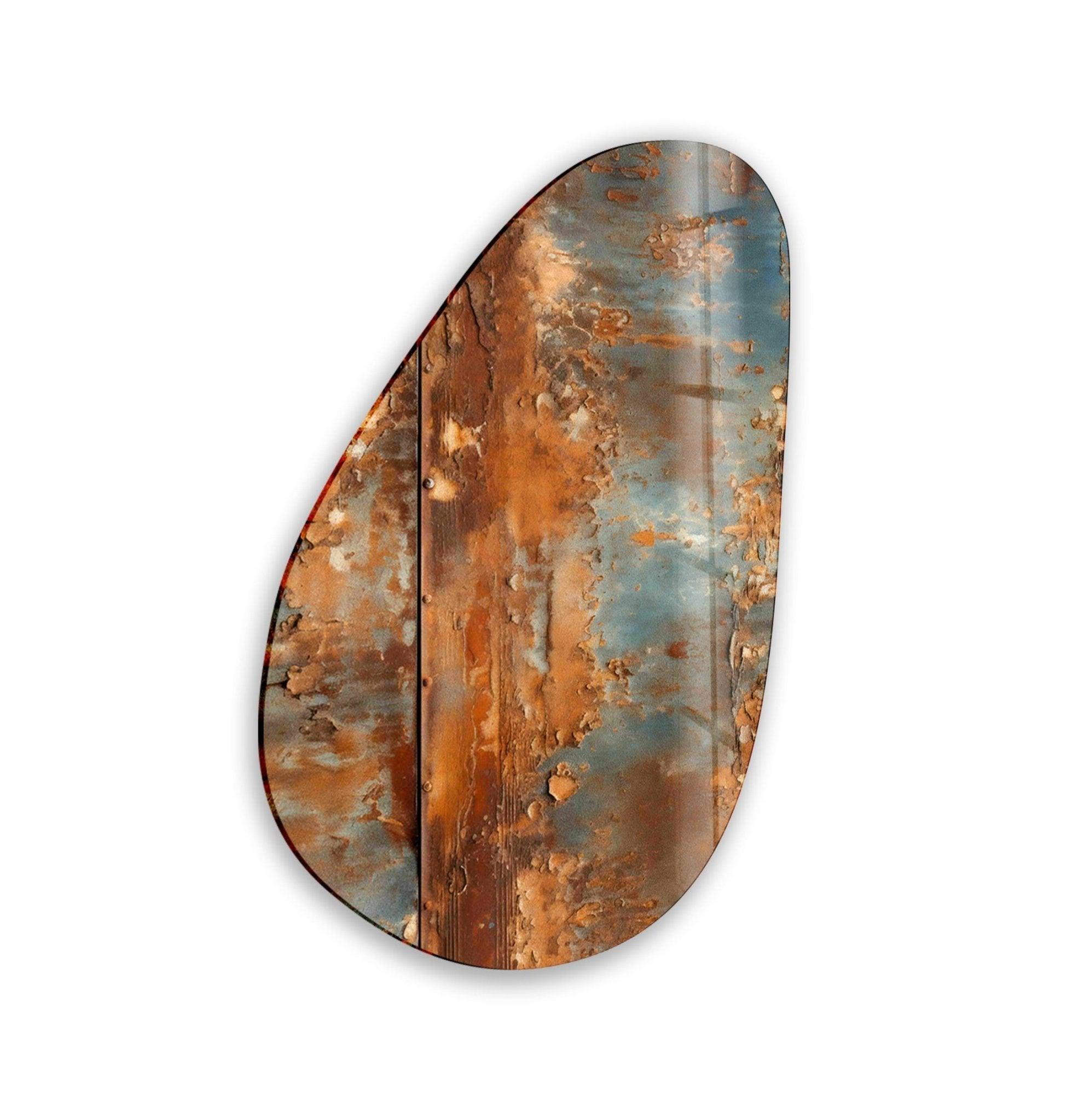 Modern Asymmetrical Oval Abstract Rusty Glass Wall Art Decor - Handmade Rustic Home & Office Decoration for Living Room, Bedroom, or Dining Area