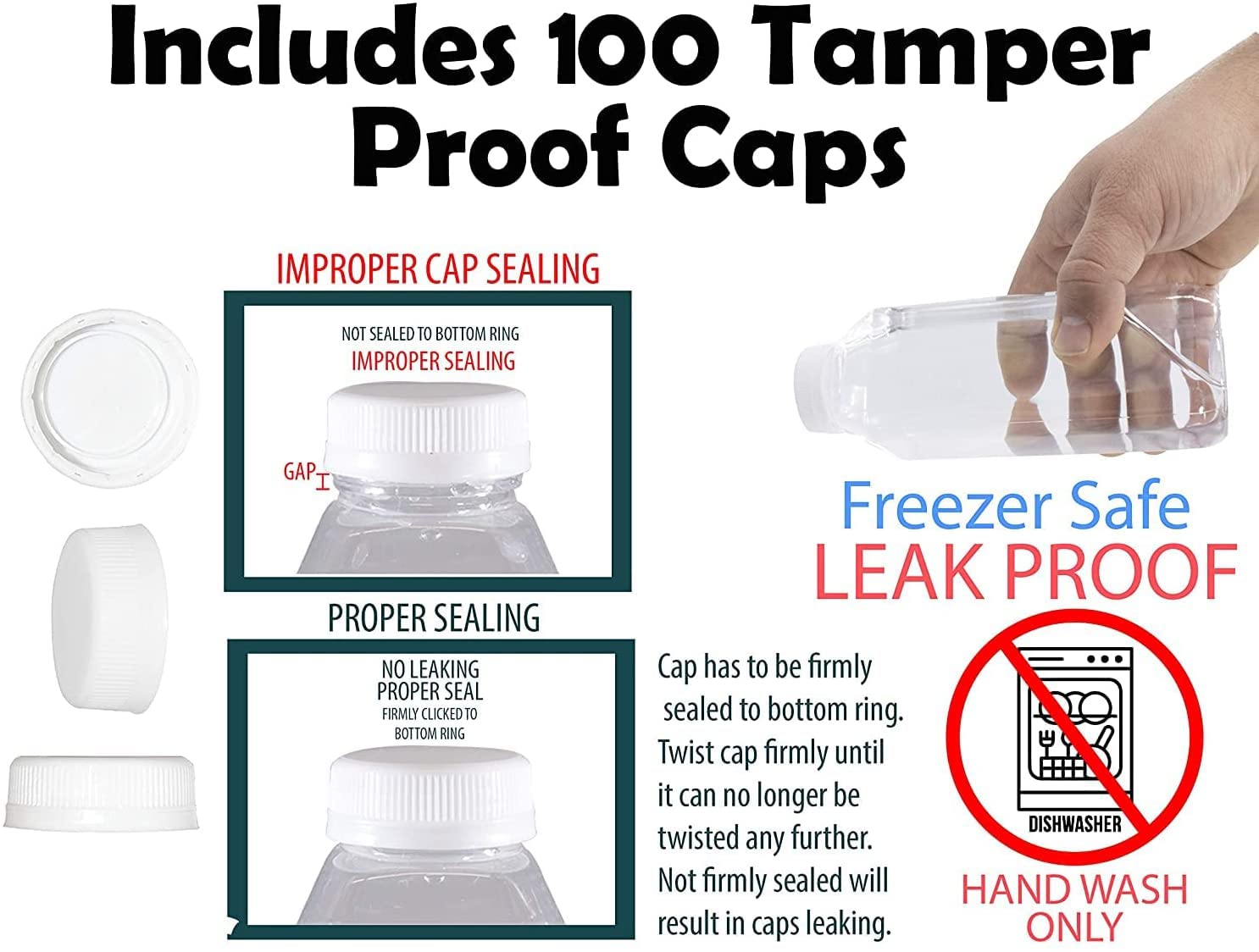 90-Pack 16oz Clear PET Plastic Juice Bottles with Black Tamper Evident Caps - Reusable Empty Milk Containers for Juice, Smoothies, Meal Prep & Bulk Storage - BPA Free Food Grade Bottles (90 Count)
