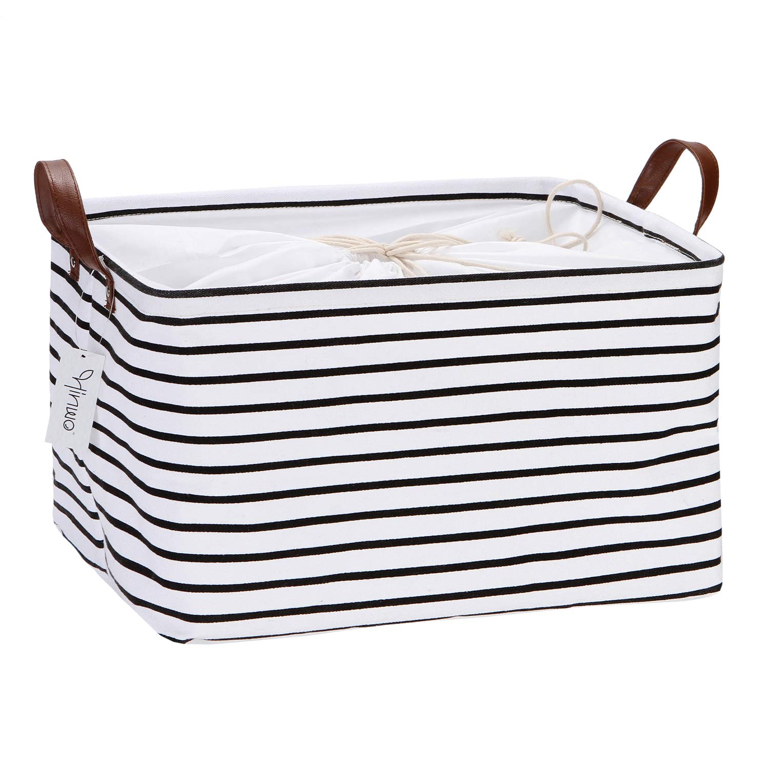 Hinwo 31L Foldable Storage Bins with Handles - Organize Clothes, Blankets & Toys (Black Stripe) for Home & Closet