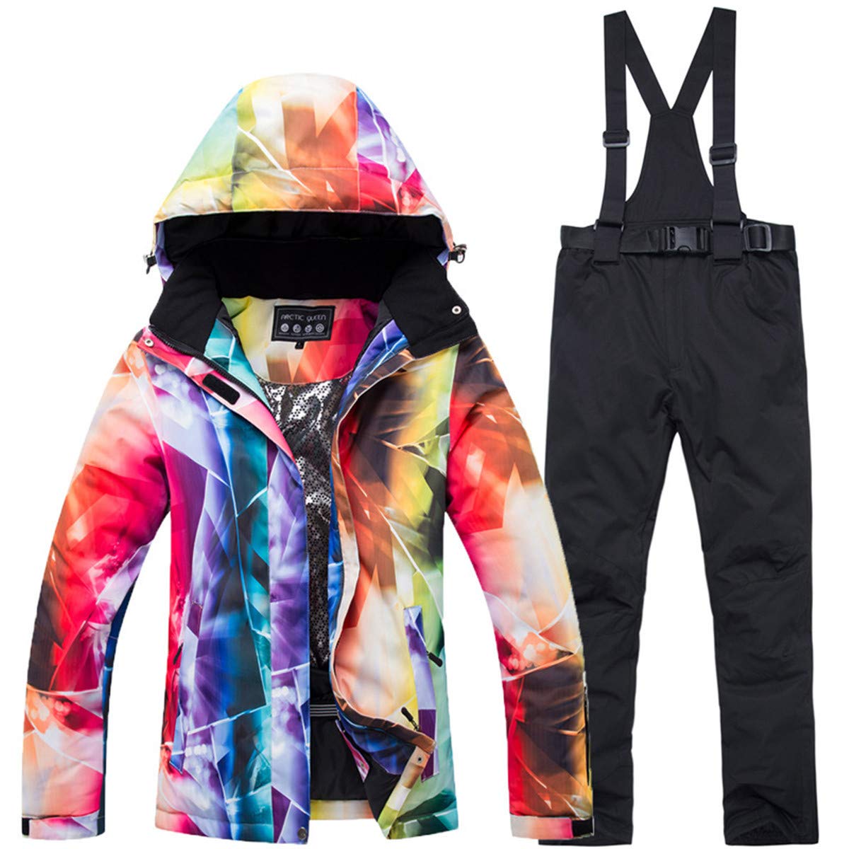 Women's Waterproof Windproof Ski Bib Suit - 2 Piece Colorful Outdoor Sport Jacket & Bib Pants Set for Mountain Climbing, Snowboarding & Winter Activities
