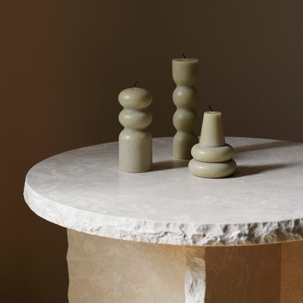 FERM LIVING Torno Candles Set of 3 - Natural Sand Scented Pillar Candles for Home Decor, Relaxation & Aromatherapy | Perfect for Living Room, Bedroom, Spa & Meditation Spaces