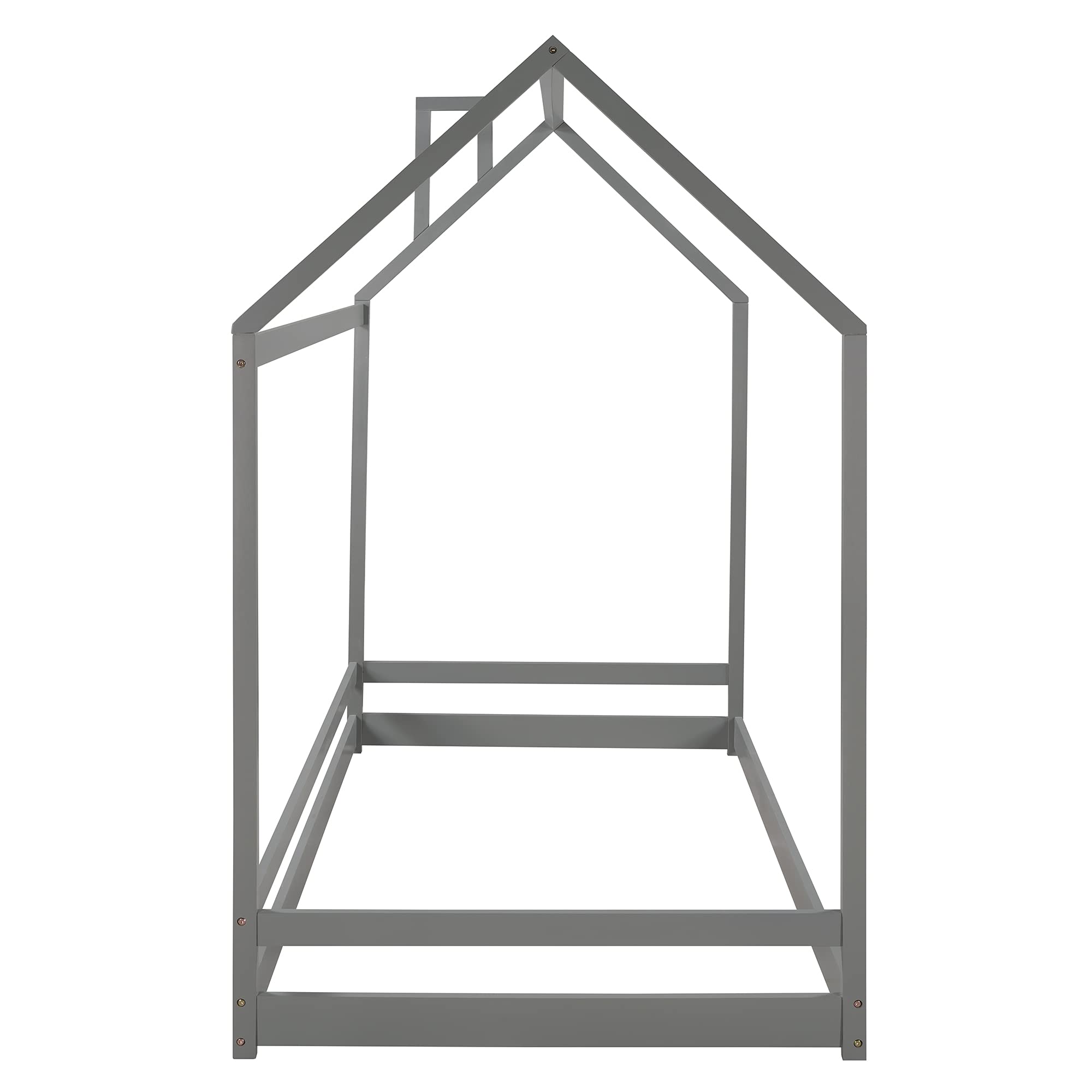 Solid Wood House Bed Frame with Roof Design - No Box Spring Needed, Space-Saving Kids Bed for Boys and Girls, Easy Assembly (Gray) - Perfect for Small Bedrooms, Playrooms & Cozy Children's Spaces