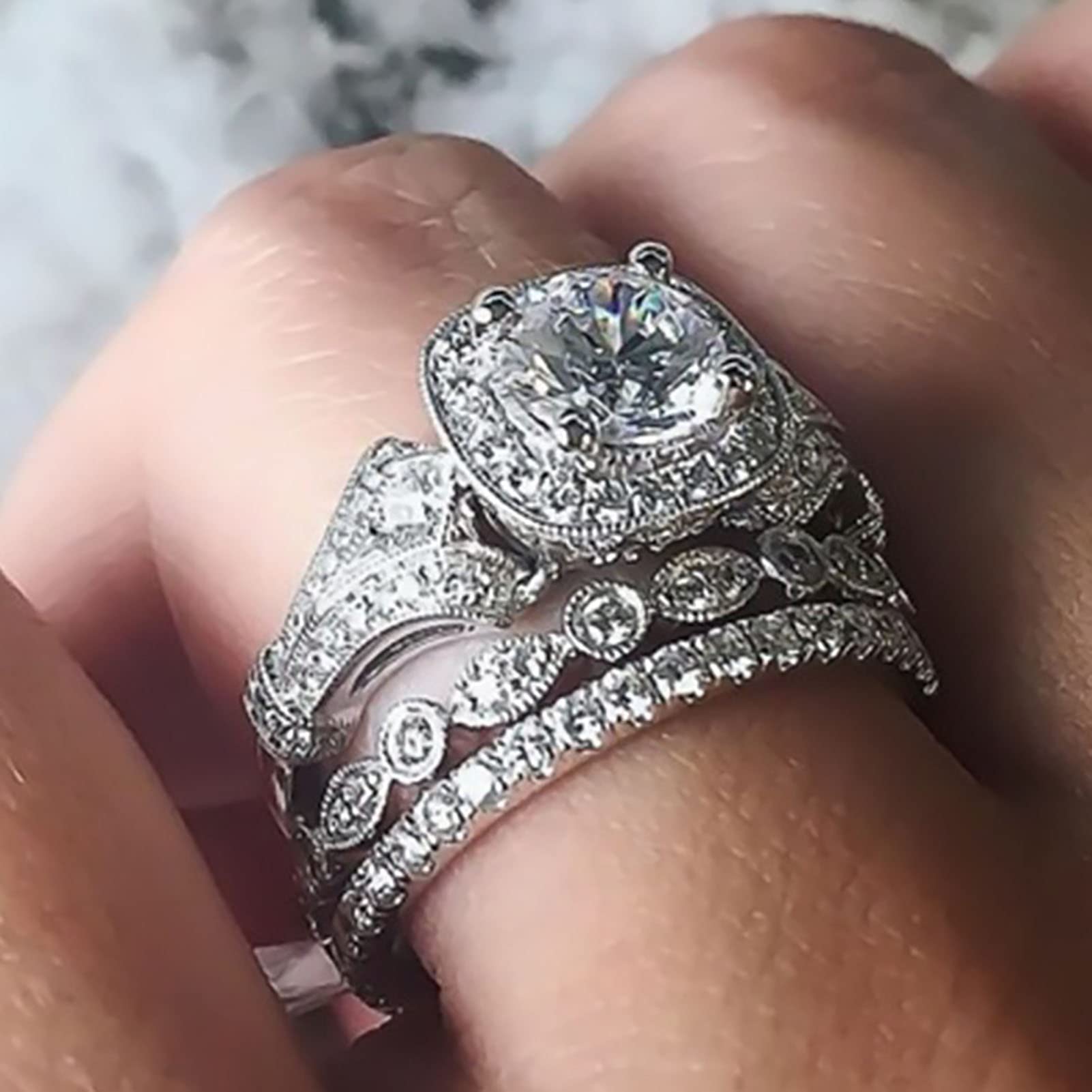 3Pcs Women's Rings Set - Elegant Shiny Wedding Bands for Engagement, Anniversary & Bridal Jewelry - Perfect as Promise Rings, Gift for Her & Special Occasions