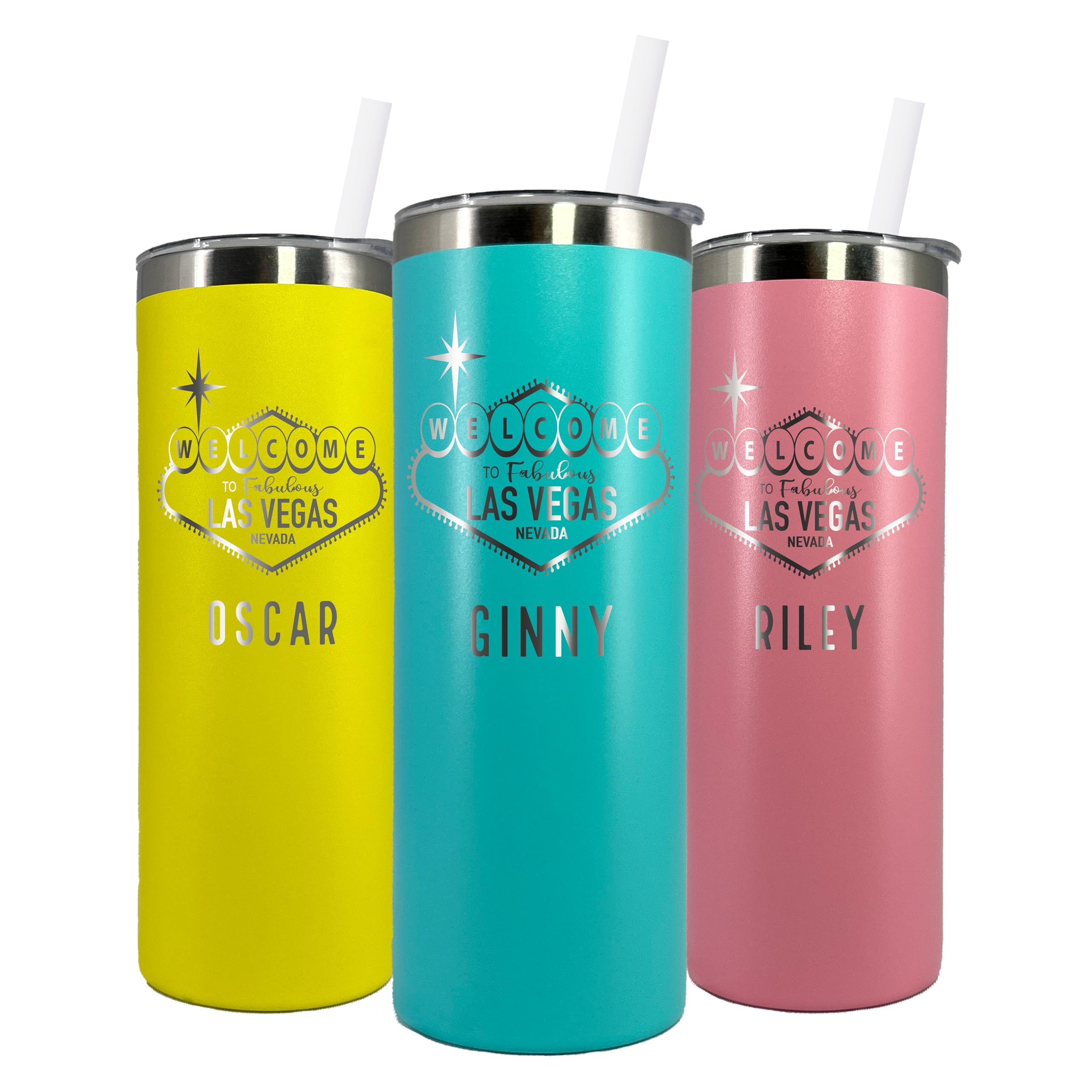 AVITO Personalized Las Vegas 20oz Stainless Steel Tumbler - Custom Laser Engraved Vacuum Insulated Coffee Cup - Perfect for Bachelorette Parties, Girls Trips & Travel - Keeps Drinks Hot/Cold for Hours