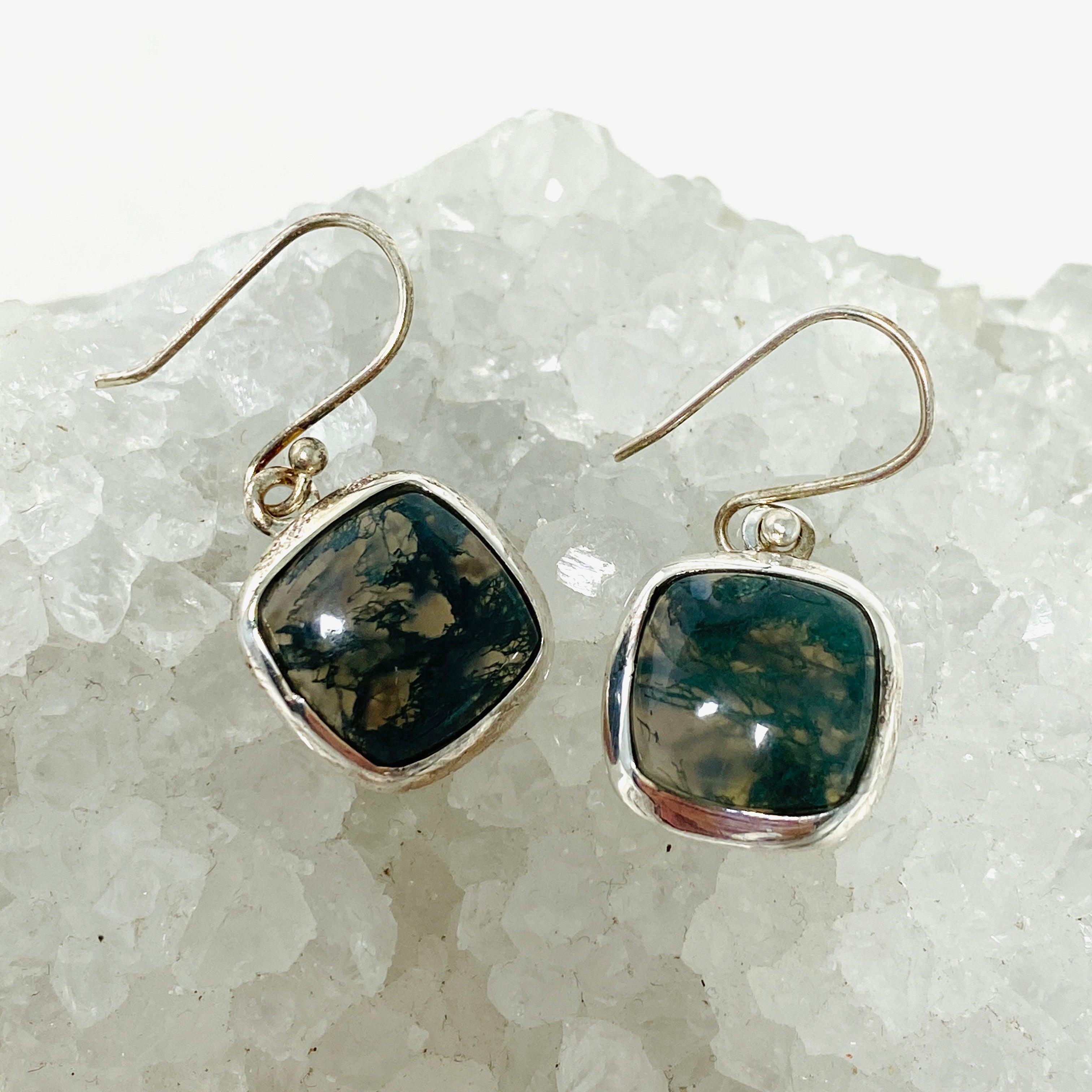 Natural Moss Agate Square Stud Earrings for Women - Hypoallergenic Sterling Silver 925 - Elegant Minimalist Jewelry for Daily Wear & Special Occasions