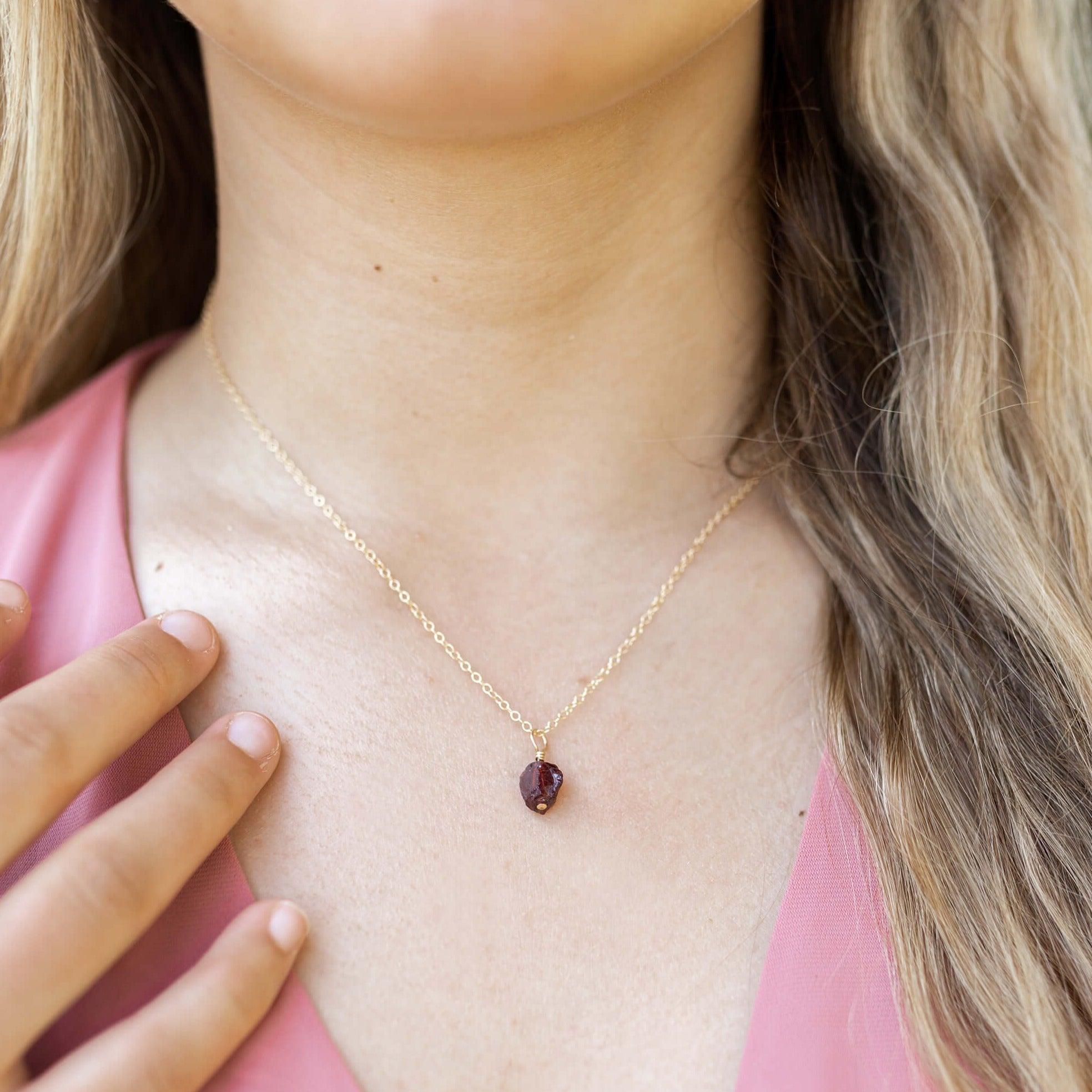 Natural Tiny Raw Garnet Pendant Necklace for Women - Bohemian Crystal Jewelry Gift for Birthday, Valentine's Day | Perfect for Layering, Everyday Wear & Special Occasions