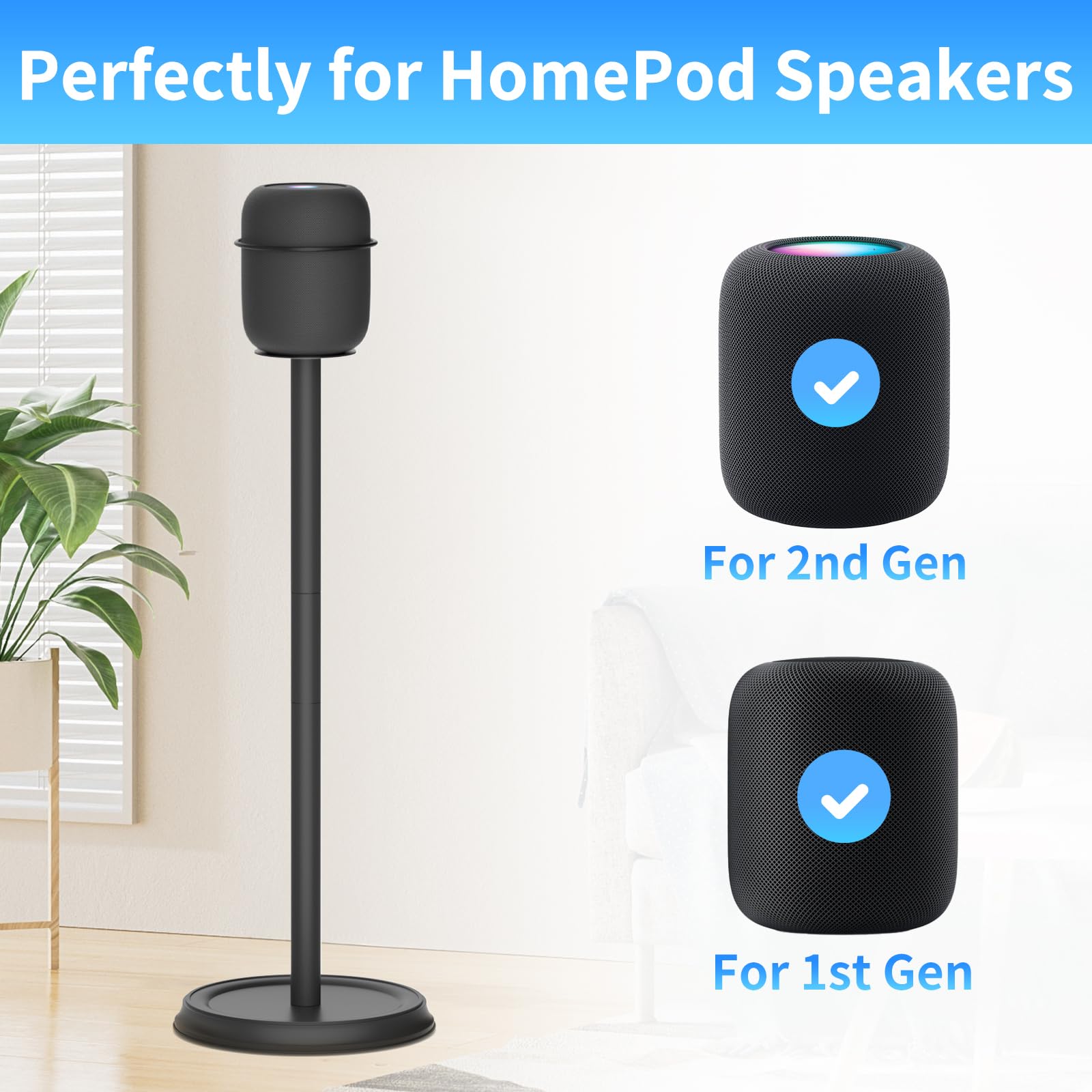 Heavy Duty Speaker Stand for HomePod 1st & 2nd Gen - Adjustable Floor Stand for Apple HomePod, Easy Installation, Stable Base, Black - Perfect for Living Room, Home Theater & Music Studio Setup