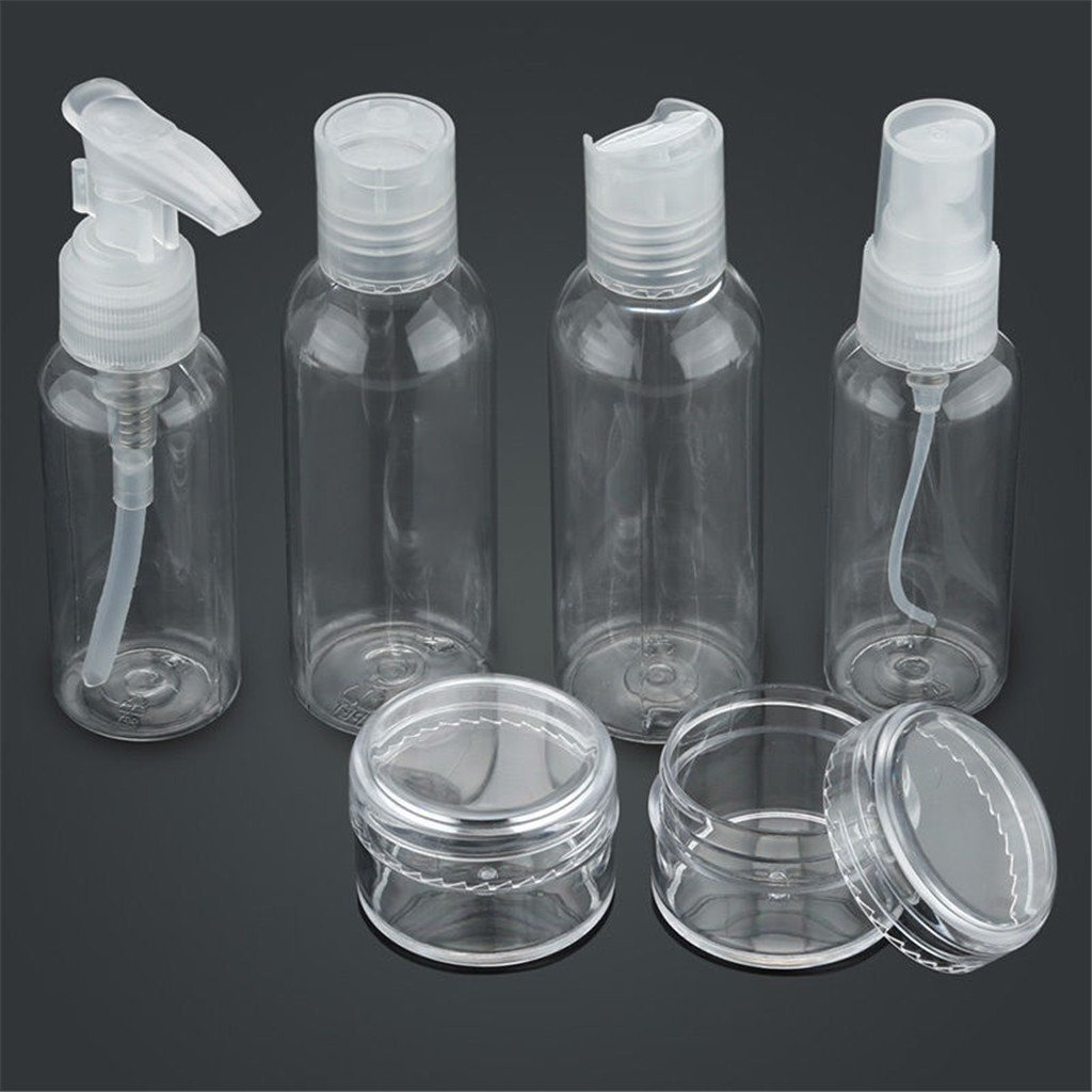 Vinayakart 9-Piece Travel Bottles Set - Refillable Leak-Proof Mini Plastic Bottles with Pump, Spray & Squeeze Lids for Shampoo, Lotion & Cosmetics | Perfect for Air Travel, Gym & Toiletries Organization