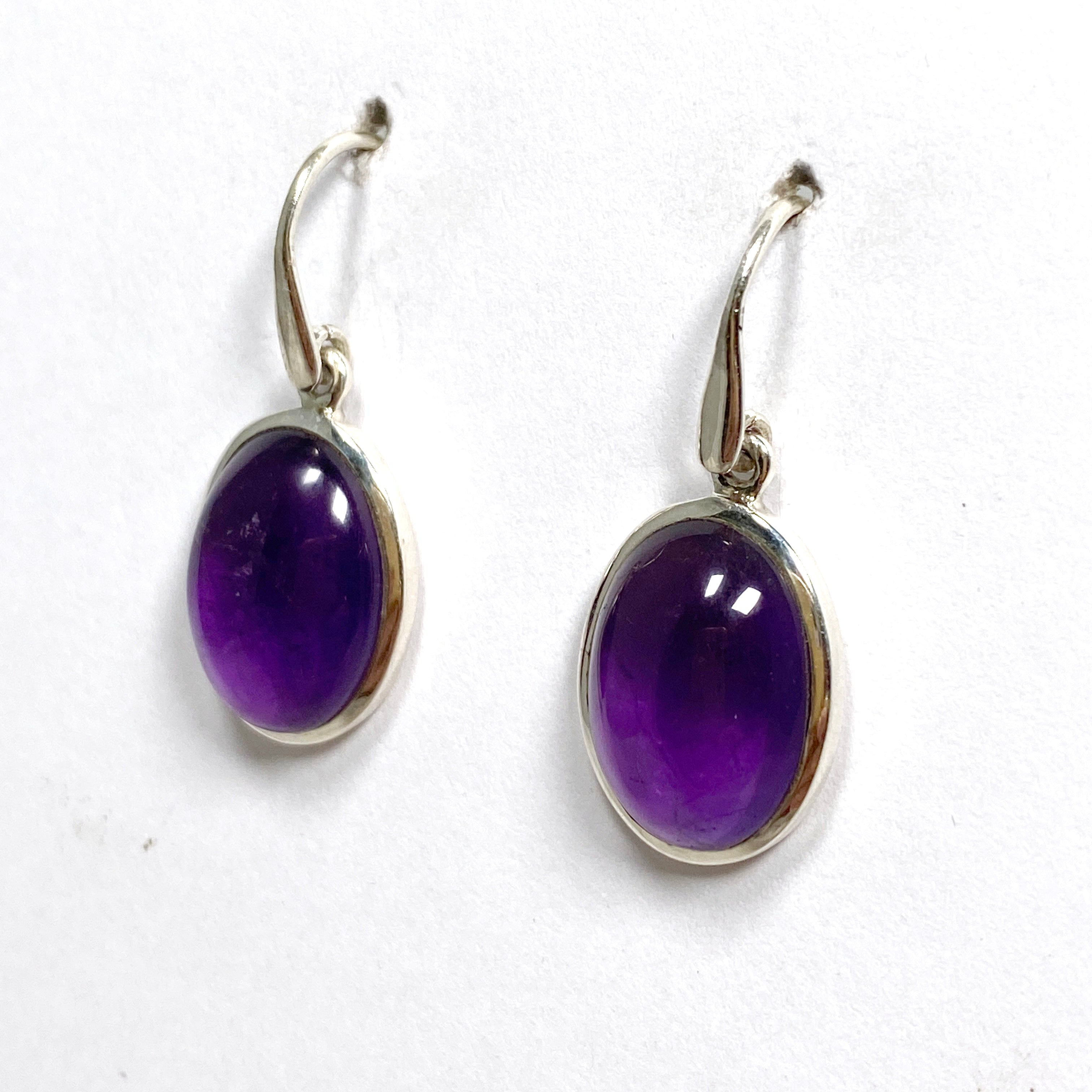 Natural Amethyst Oval Cabochon Earrings for Women - Handmade Sterling Silver Dangle Earrings | Perfect for Weddings, Parties & Everyday Wear