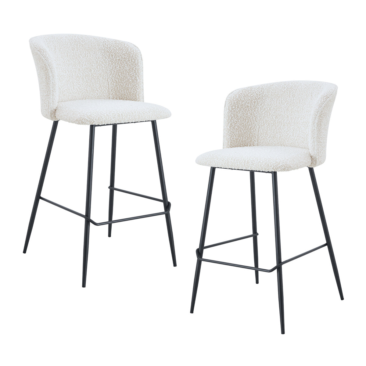 Anita Boucle Bar Stools Set of 2 - Modern Upholstered Counter Height Stools with Metal Legs - Perfect for Kitchen Island, Breakfast Nook & Home Bar Decor