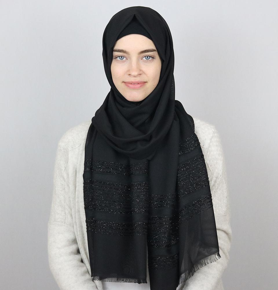 Aker Shimmer Chiffon Hijab Shawl - Elegant Black Muslim Headscarf for Women, Perfect for Daily Wear, Prayer, and Special Occasions