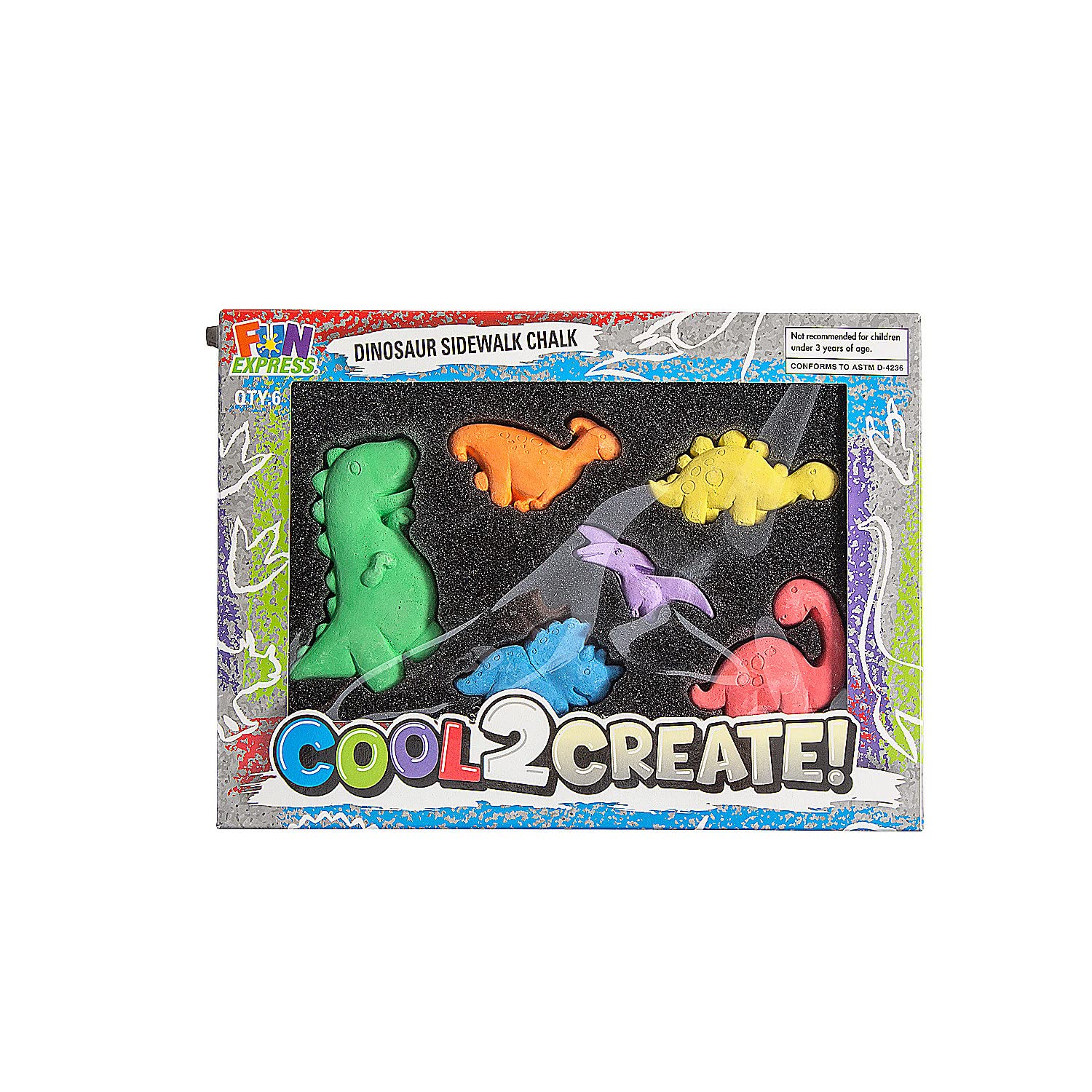 Dinosaur-Shaped Sidewalk Chalk Set - 6 Piece Non-Toxic Outdoor Chalk for Kids | Fun Express Creative Drawing & Playtime for Driveways, Patios & Sidewalks