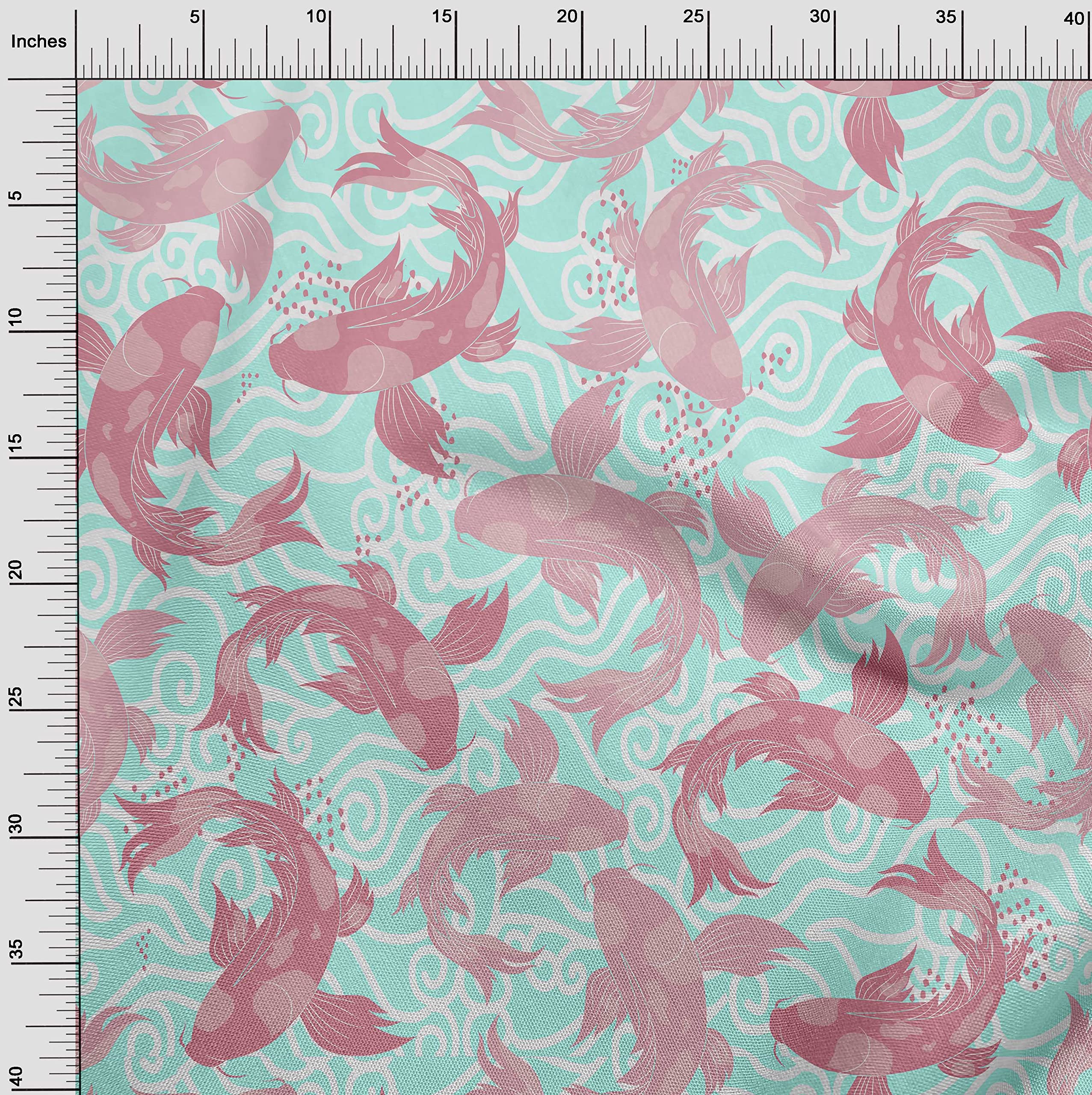 Premium 100% Cotton Cambric Fabric - Pink Japanese Koi Fish Print, 42 Inch Wide (Sold by The Yard) | Perfect for DIY Dresses, Kimonos, Quilting & Home Decor