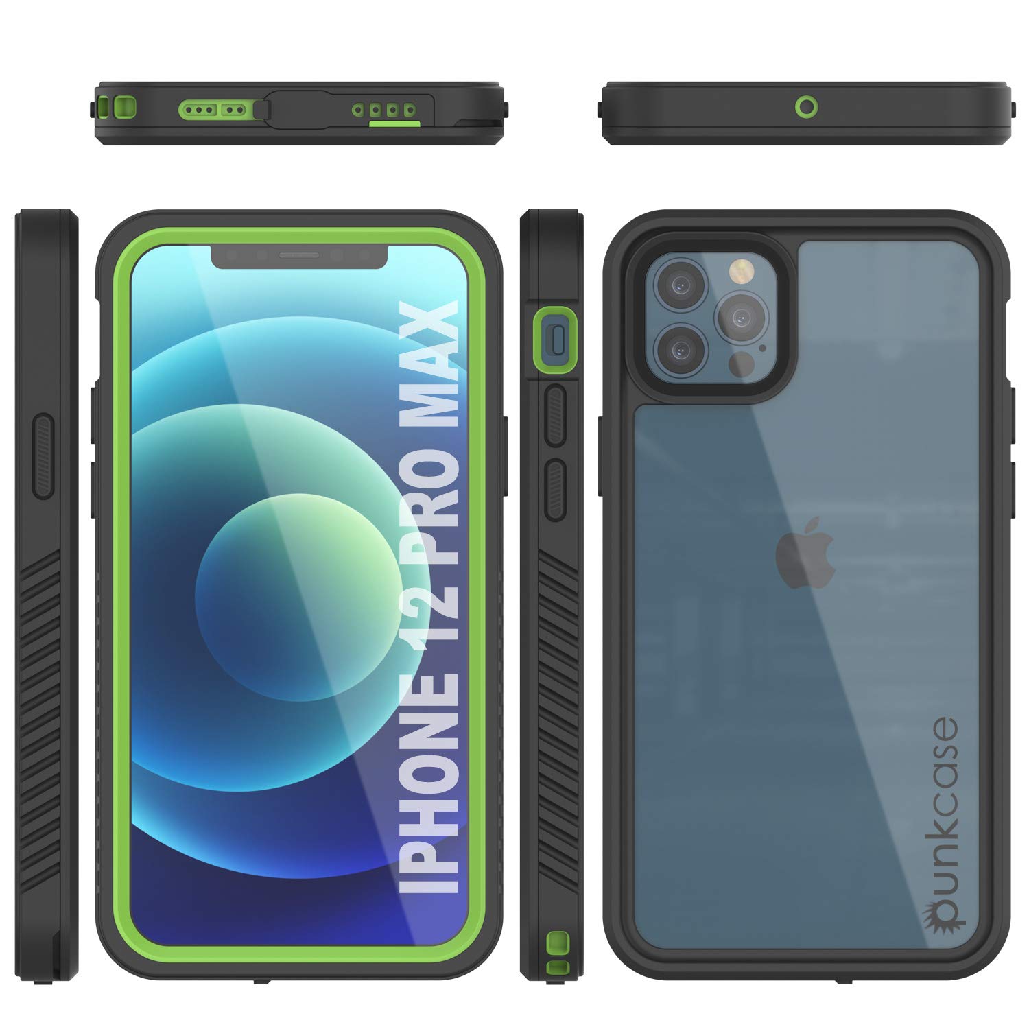 Punkcase for iPhone 12 Pro Max Waterproof Case - IP68 Certified Shockproof Snowproof Slim Fit Armor Cover with Built-in Screen Protector | Perfect for Outdoor Adventures, Hiking, Swimming & Extreme Sports (Green, 6.7 Inch)